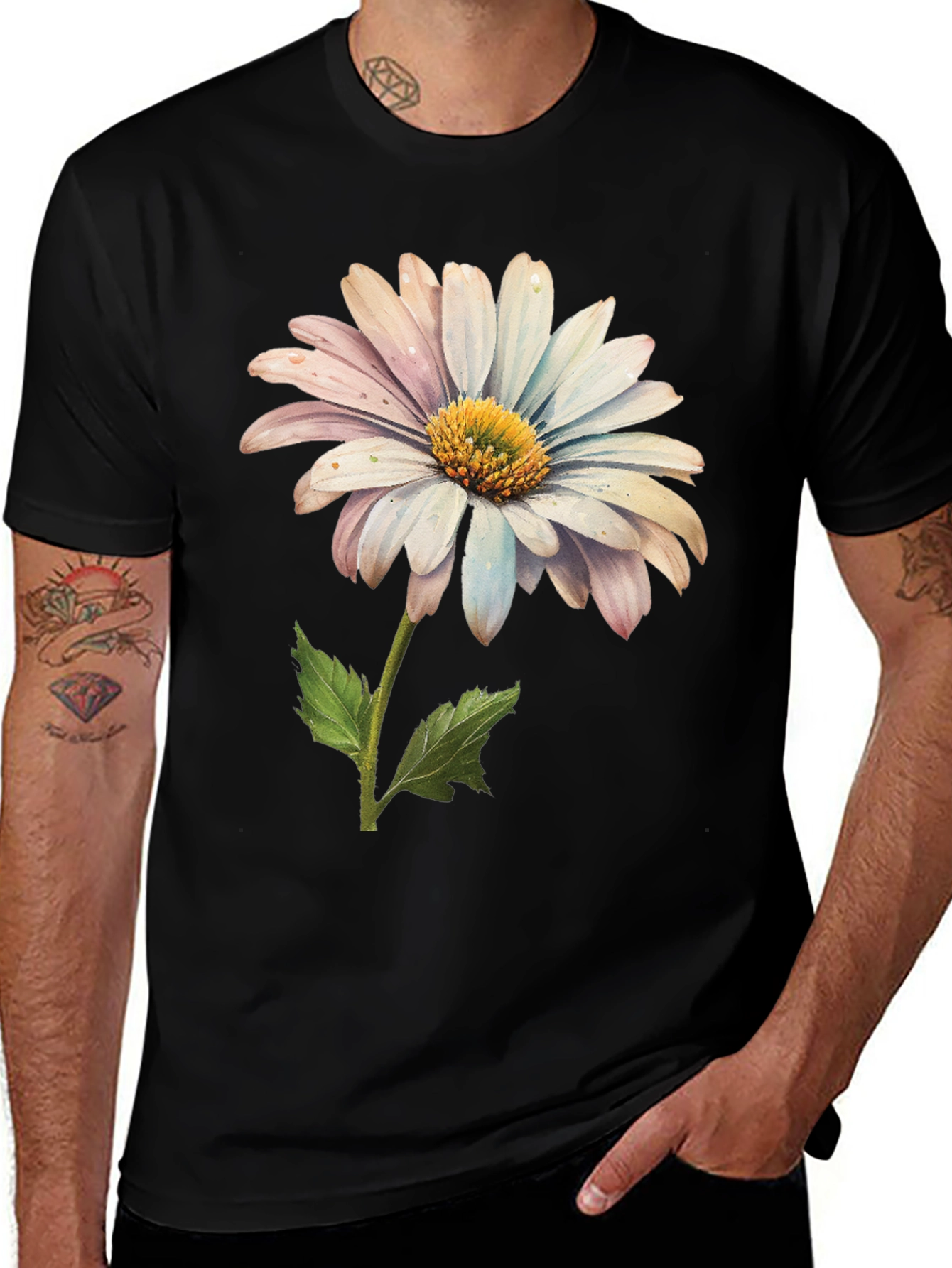 Variant 26 of Daisy Flower Graphic Tee - Unisex Black T-Shirt