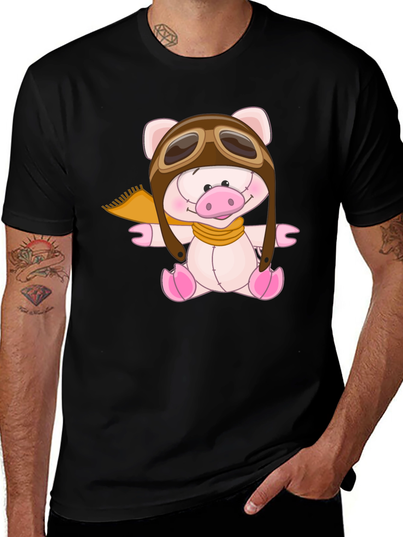 Variant 14 of Pilot Pig Black T-Shirt