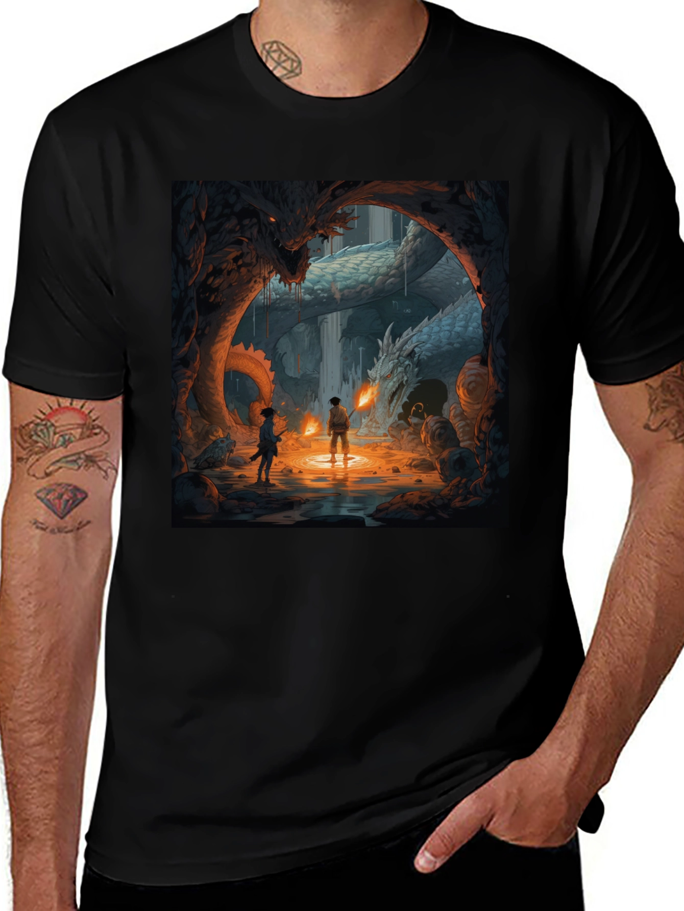 Variant 5 of Dragon Cave Graphic Tee - Fantasy Art T-Shirt
