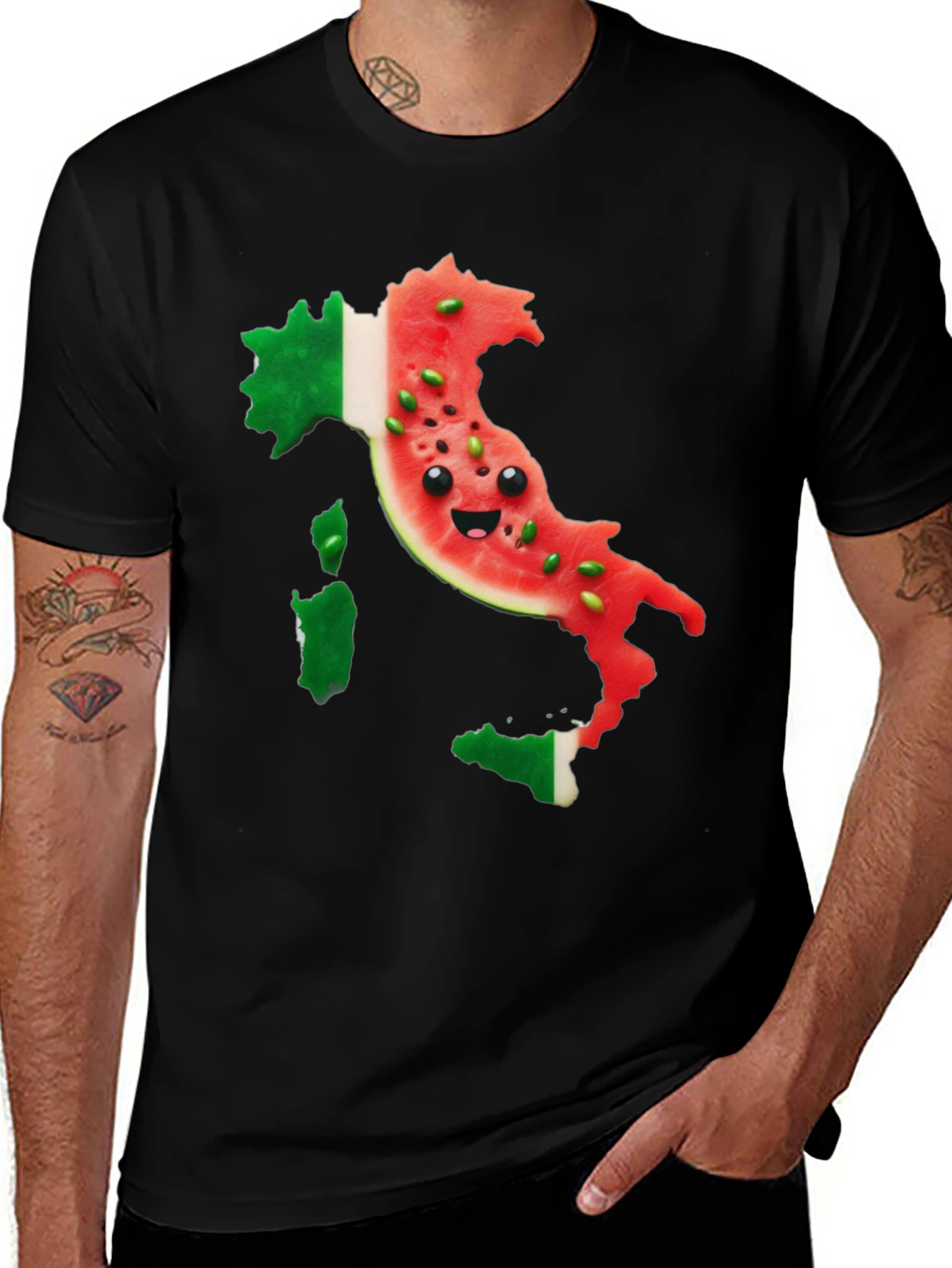 Variant 8 of Italy Watermelon Face Men's Black T-Shirt
