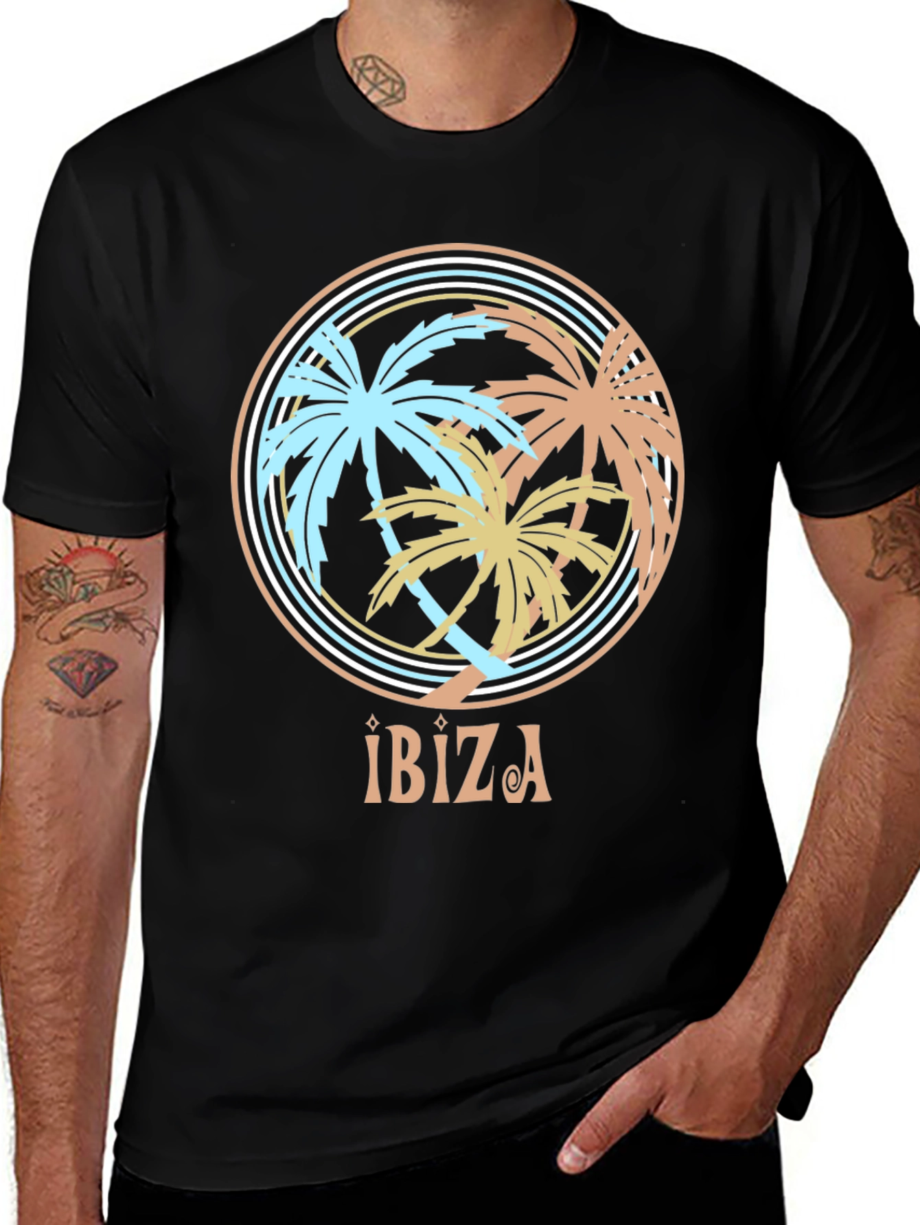 Ibiza Palm Tree Graphic Tee - Black