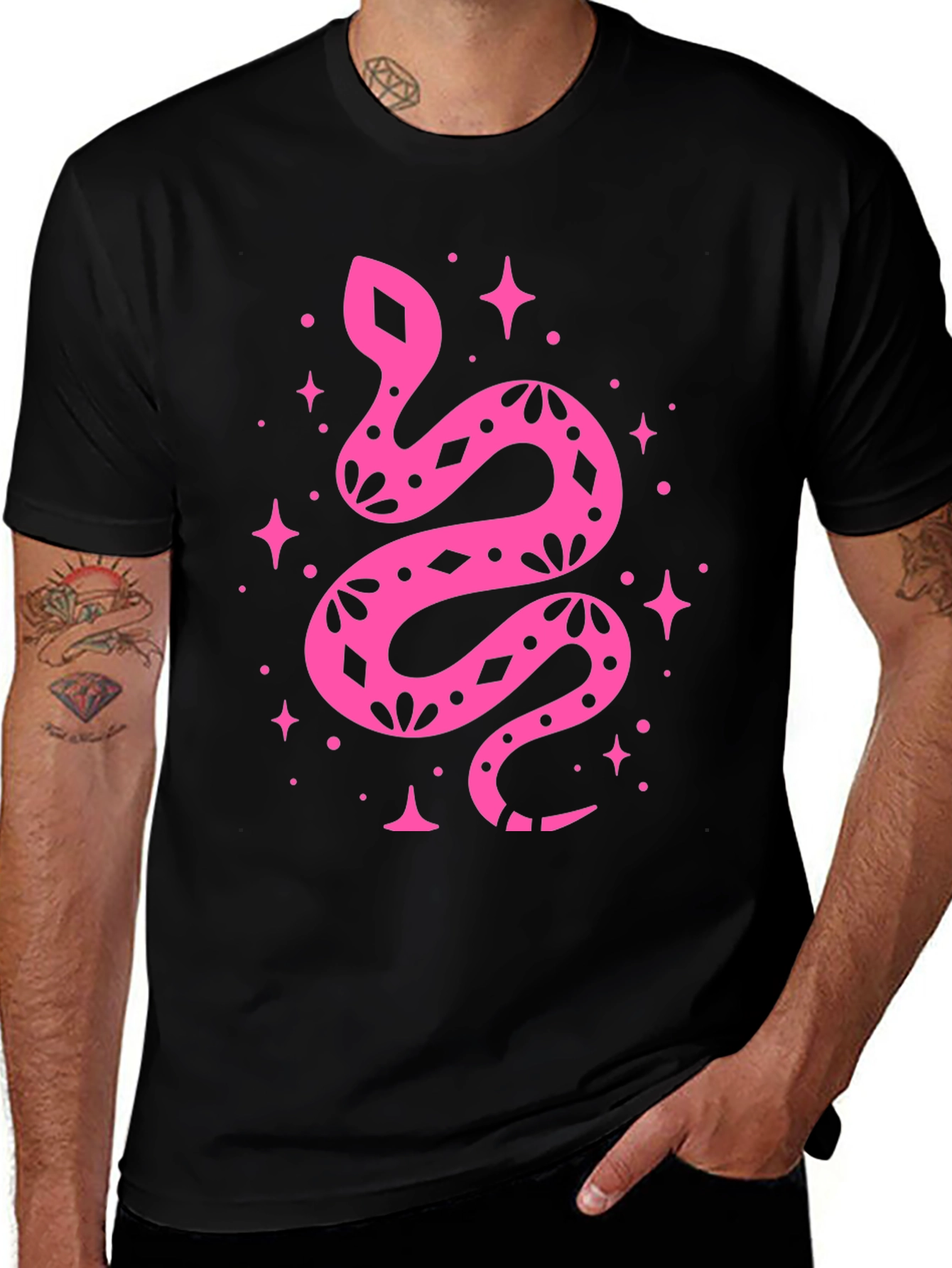 Variant 11 of Pink Snake Graphic Tee - Men's Black T-Shirt