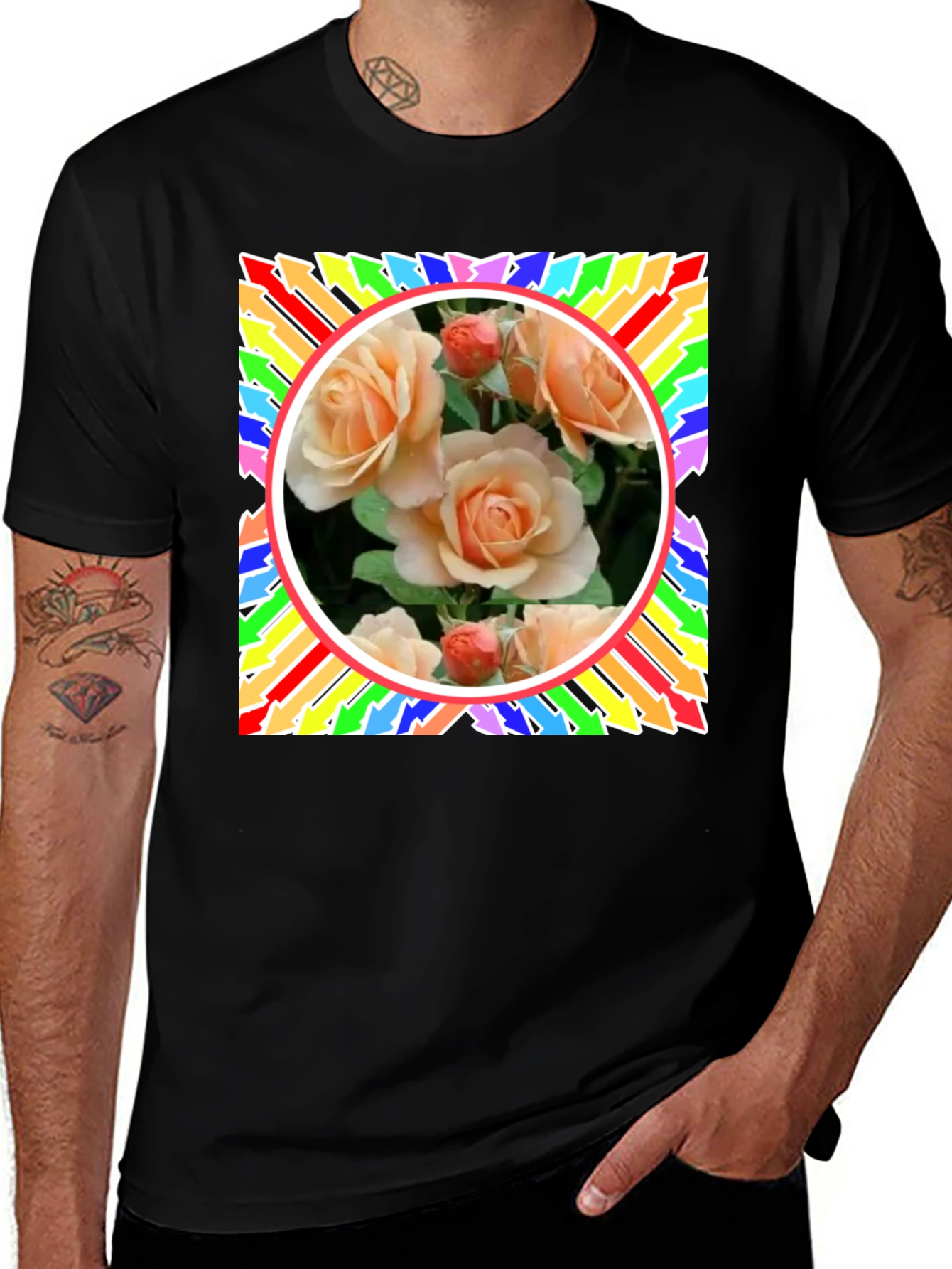 Variant 6 of Roses Graphic Tee - Men's Black T-Shirt