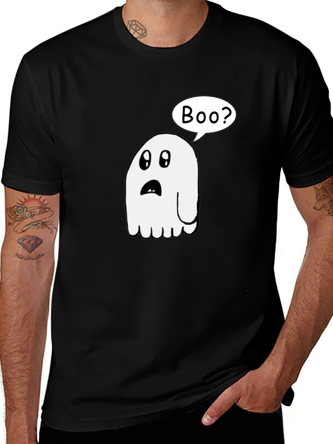 Variant 25 of Boo? Ghost Graphic Black T-Shirt