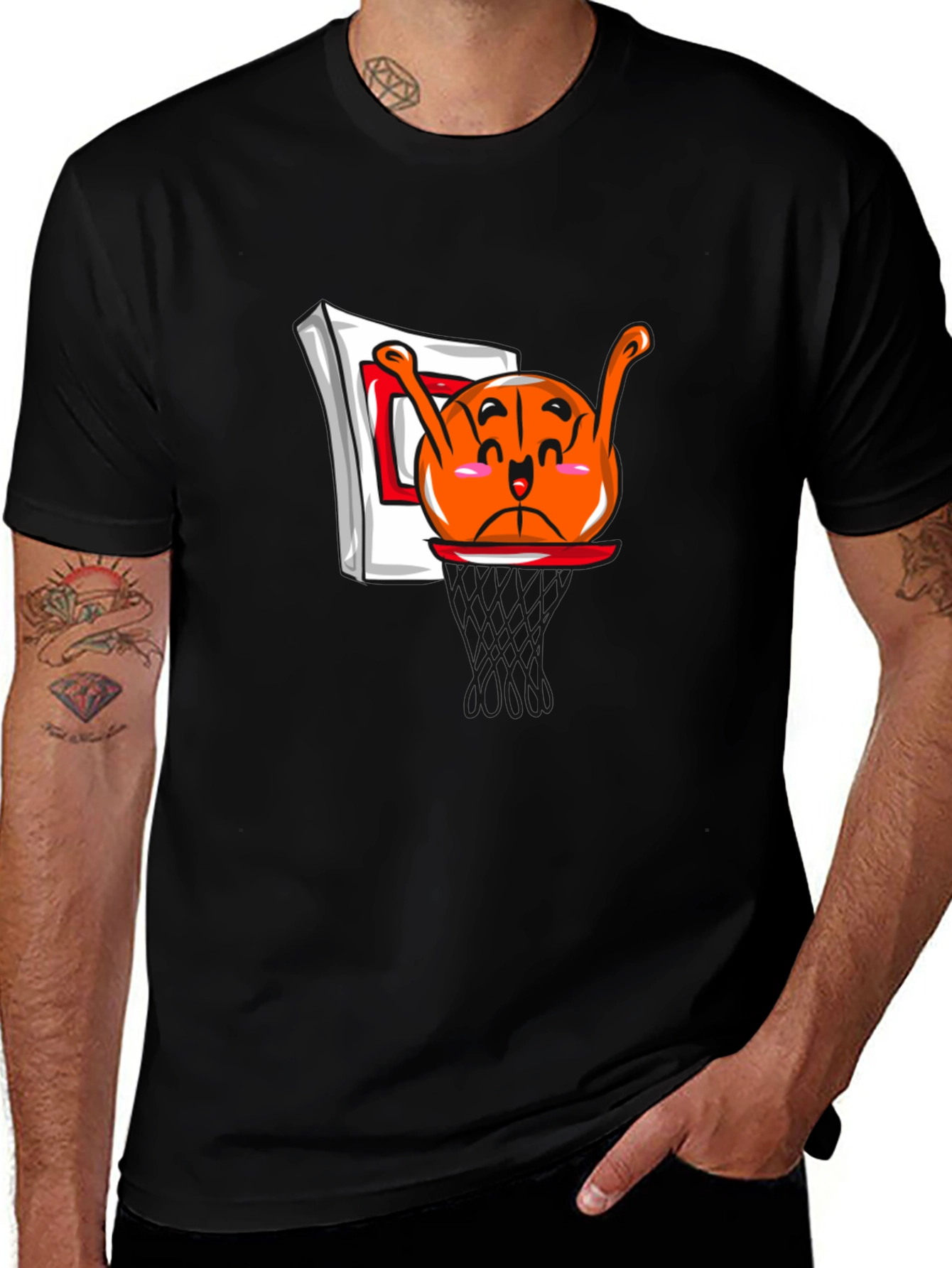 Variant 16 of Funny Cartoon Basketball Black T-Shirt