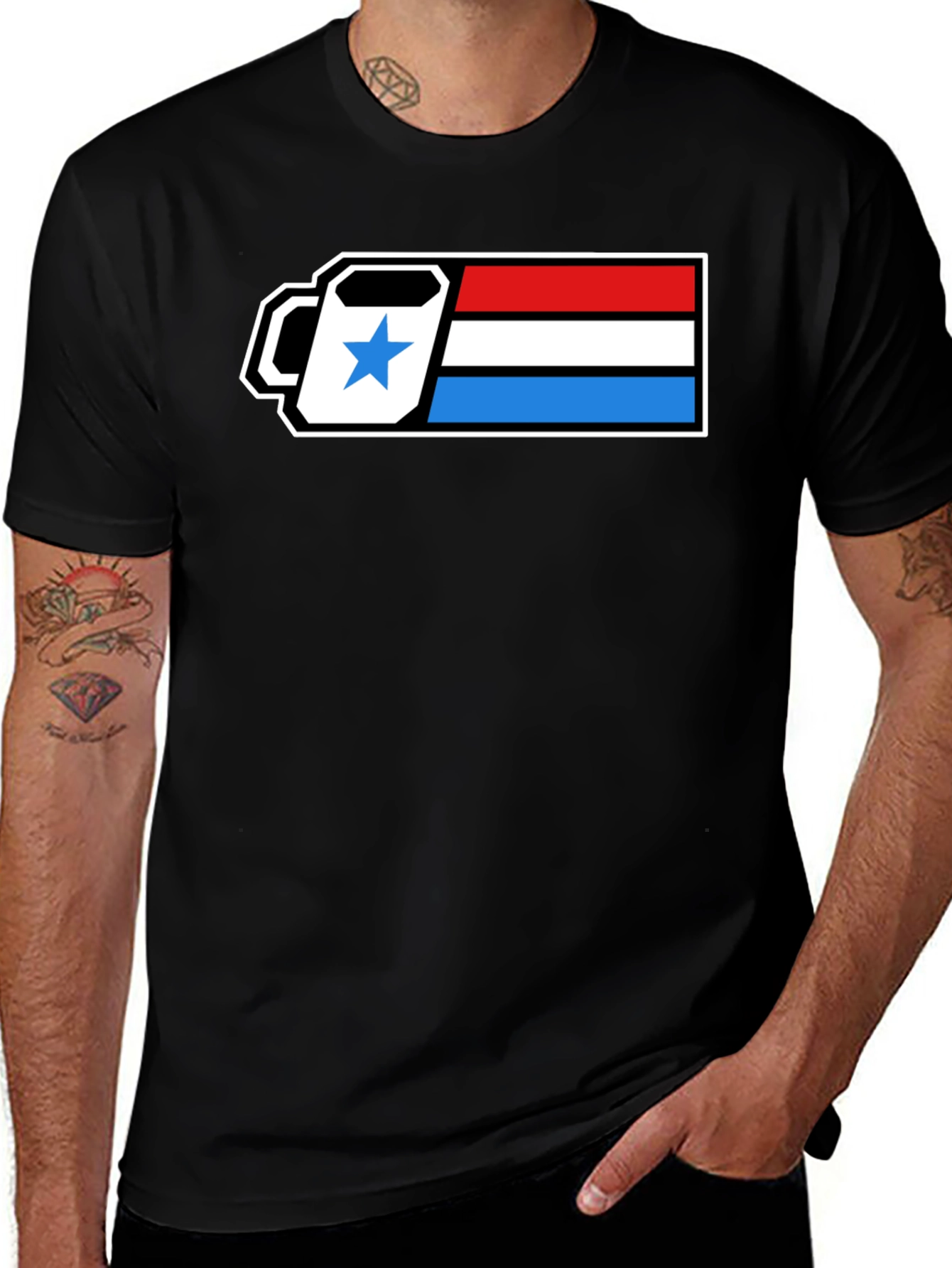Retro Coffee Break T-Shirt - Patriotic Battery Design