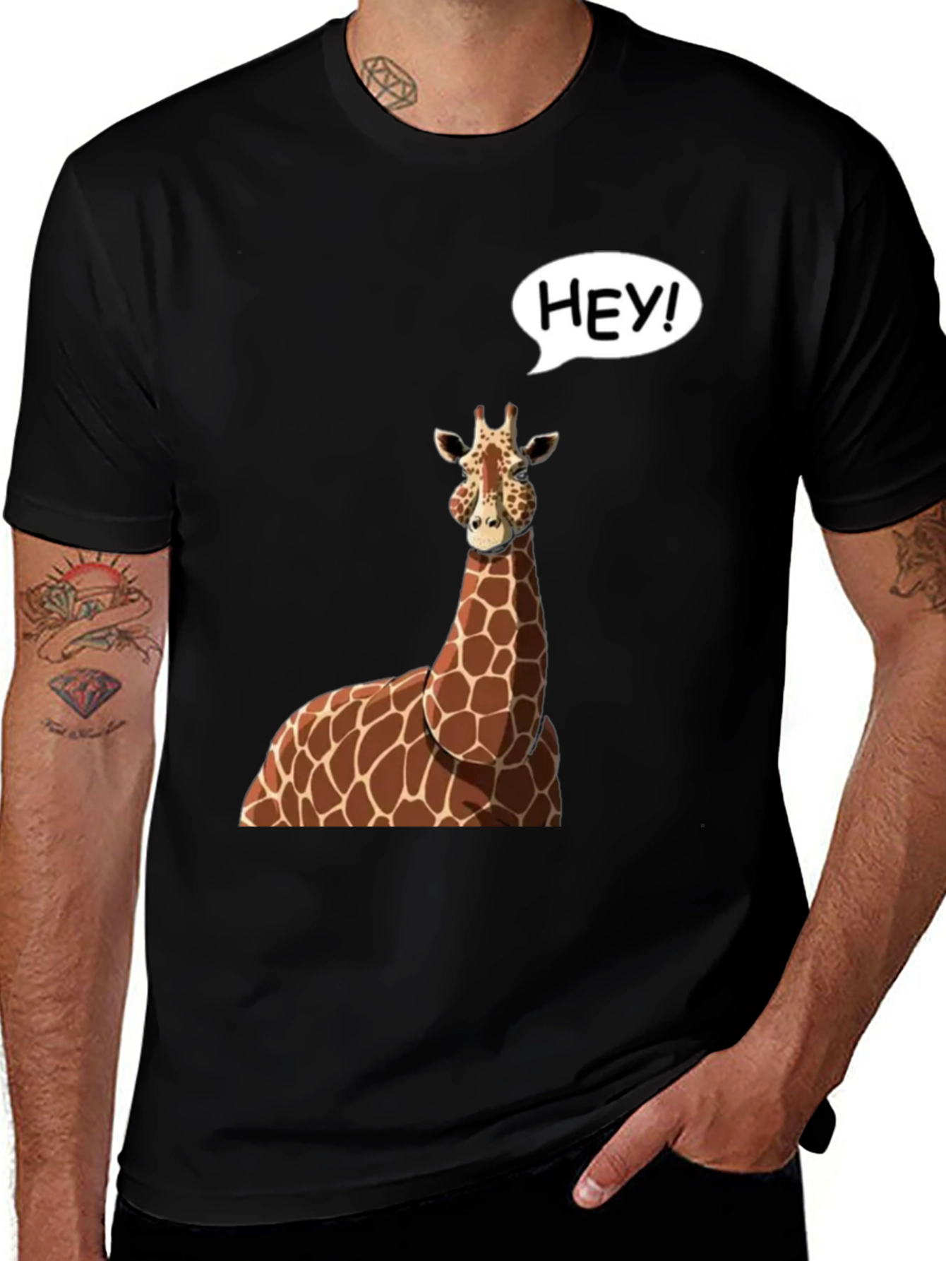 Variant 20 of Giraffe 'Hey!' Graphic Print Black T-Shirt