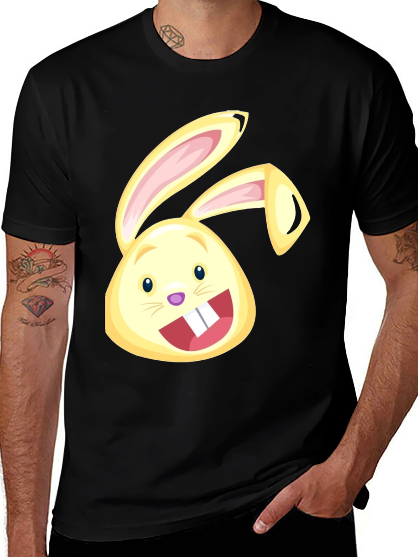 Variant 30 of Funny Bunny Graphic Tee - Black Cotton T-Shirt