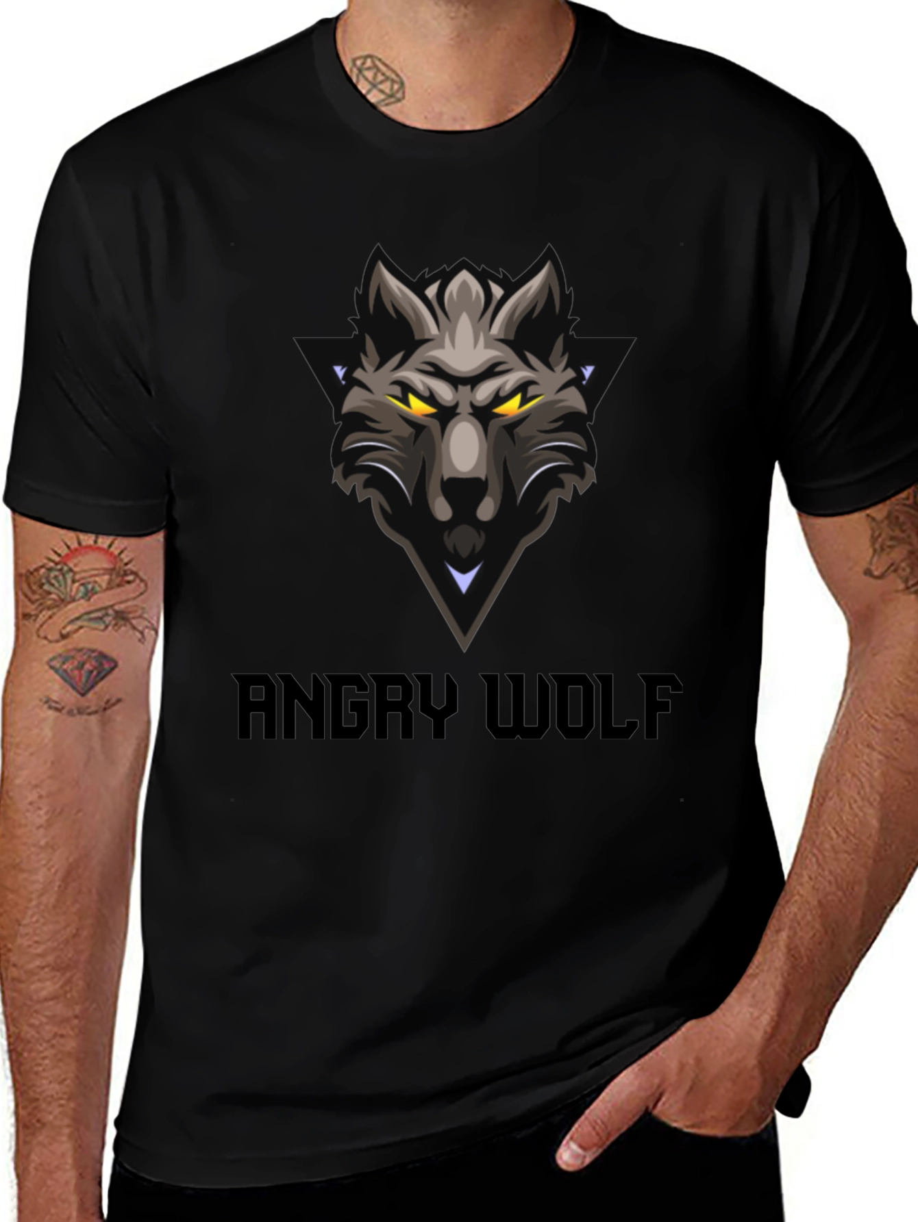 Variant 7 of Men's Black Angry Wolf Graphic T-Shirt