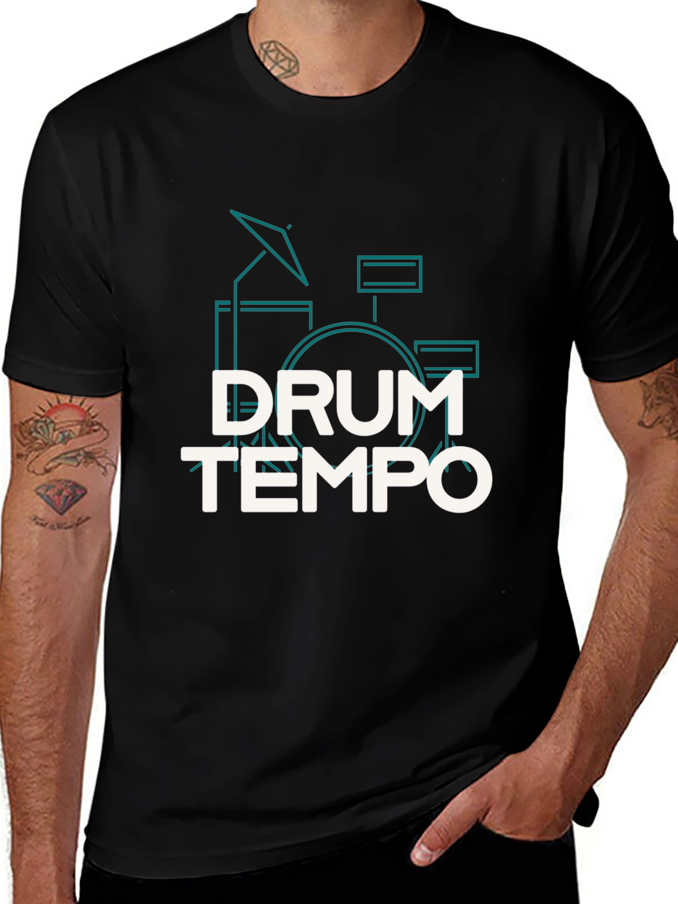 Variant 20 of Drum Tempo Graphic Tee - Black Cotton T-Shirt