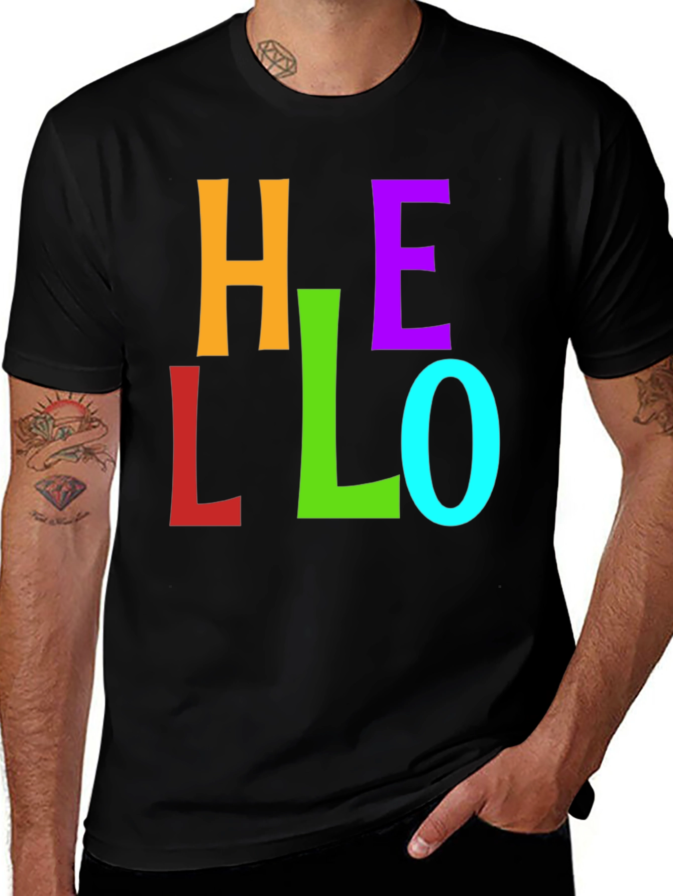 Variant 13 of Colorful Hello Graphic T-Shirt - Trendy Casual Tee