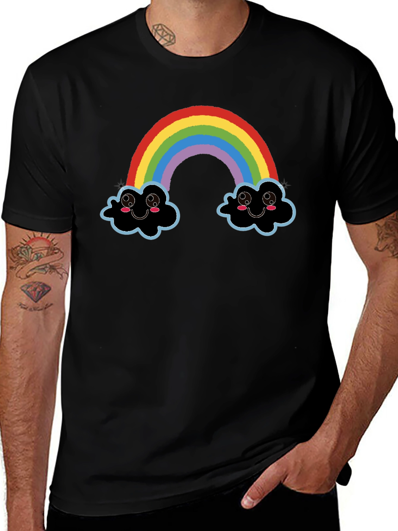 Variant 14 of Rainbow Cloud Graphic Tee - Black Shirt