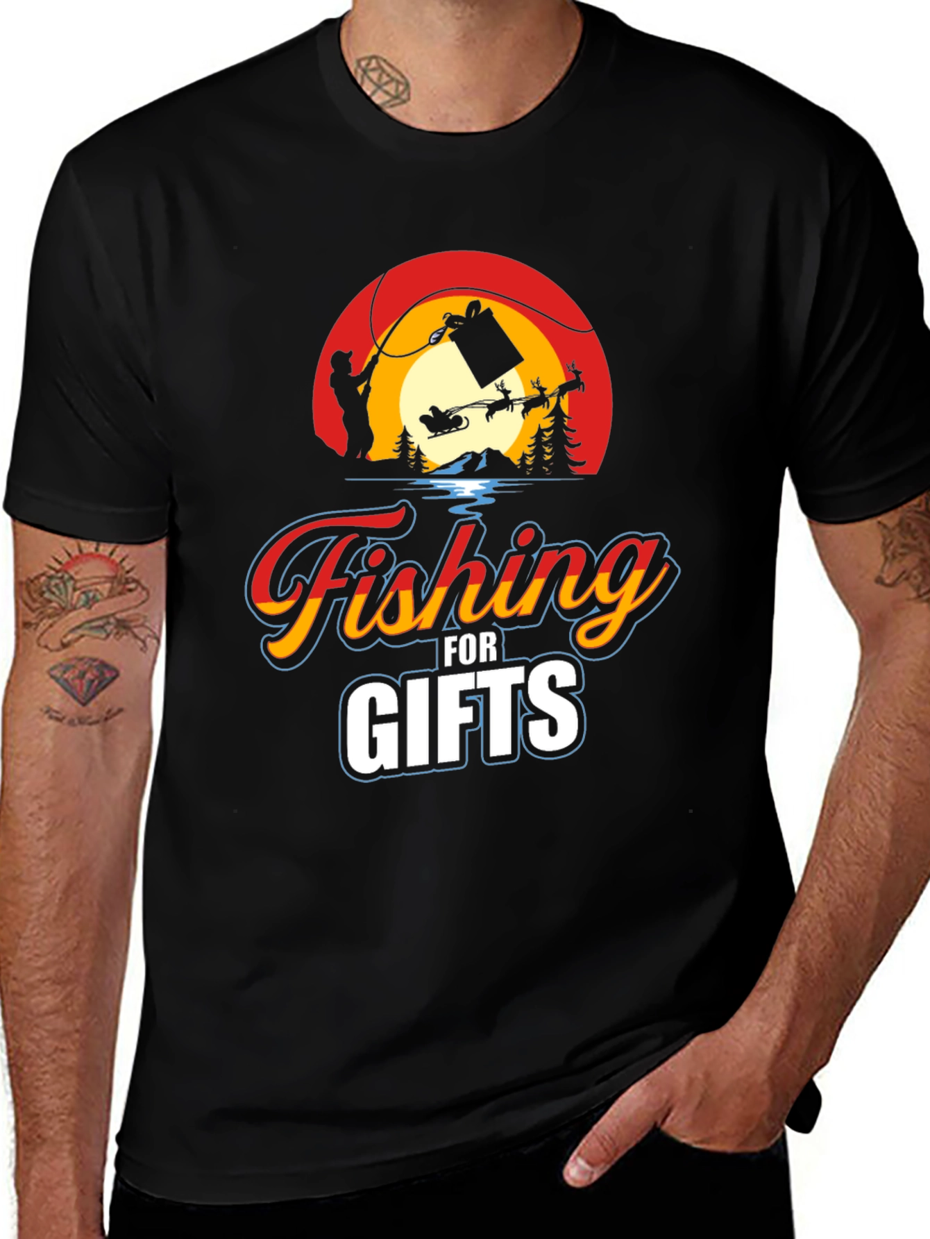 Black Fishing for Gifts Graphic Tee main image