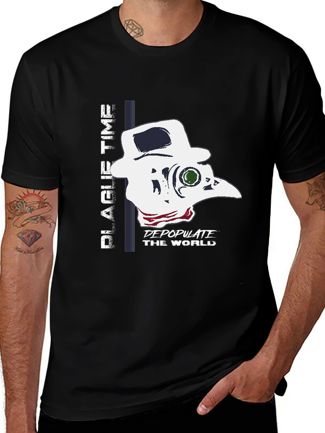 Variant 30 of Plague Doctor T-Shirt: Depopulate the World Funny Design