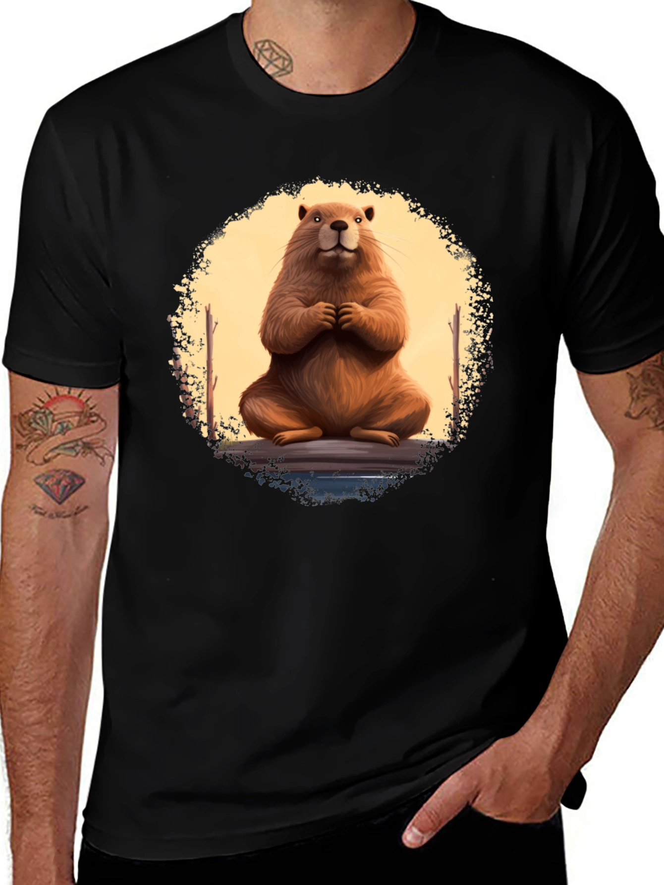 Variant 19 of Meditating Beaver Graphic Tee - Unisex Black T-Shirt