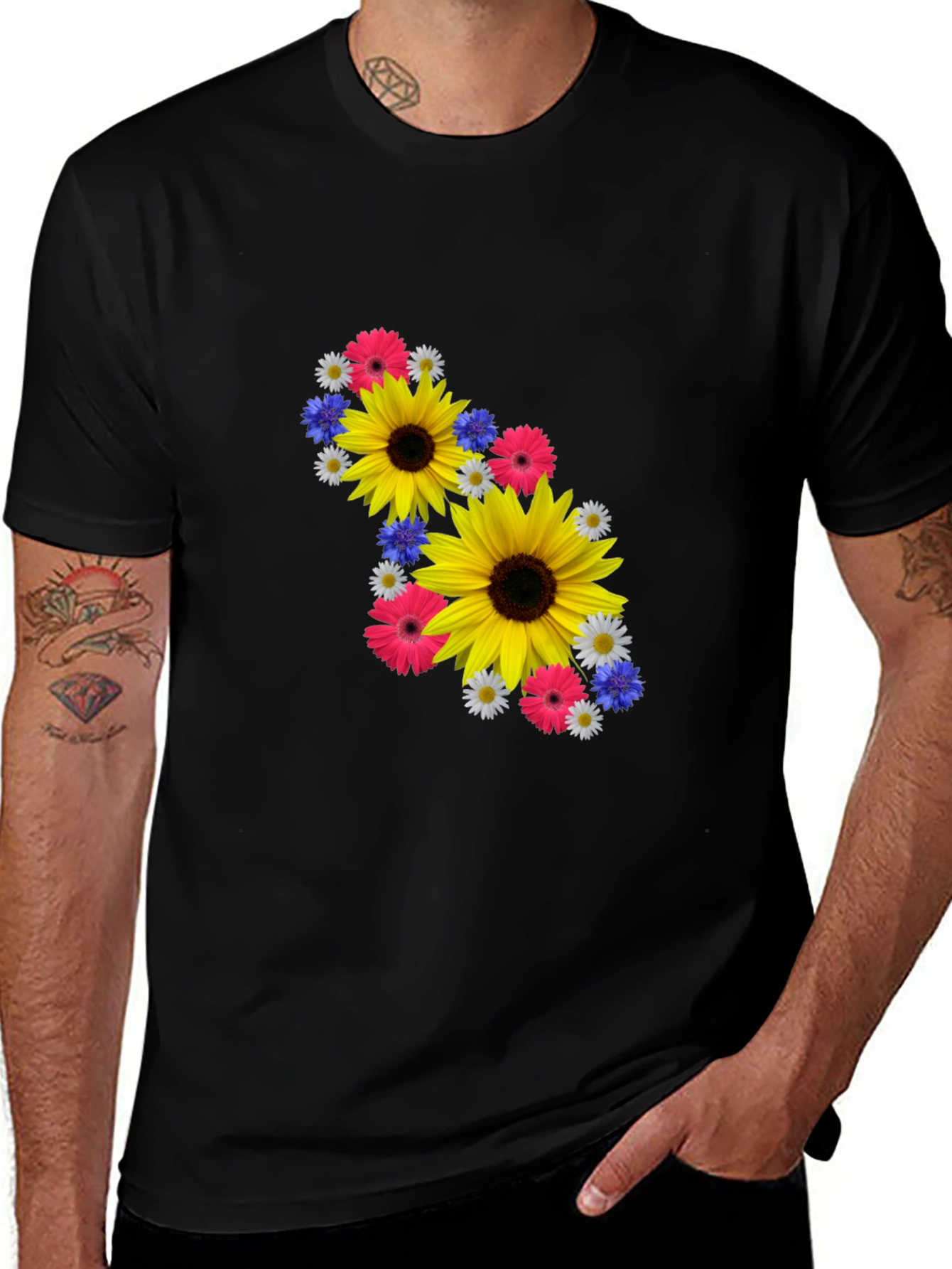 Variant 5 of Floral Graphic Print Black T-Shirt