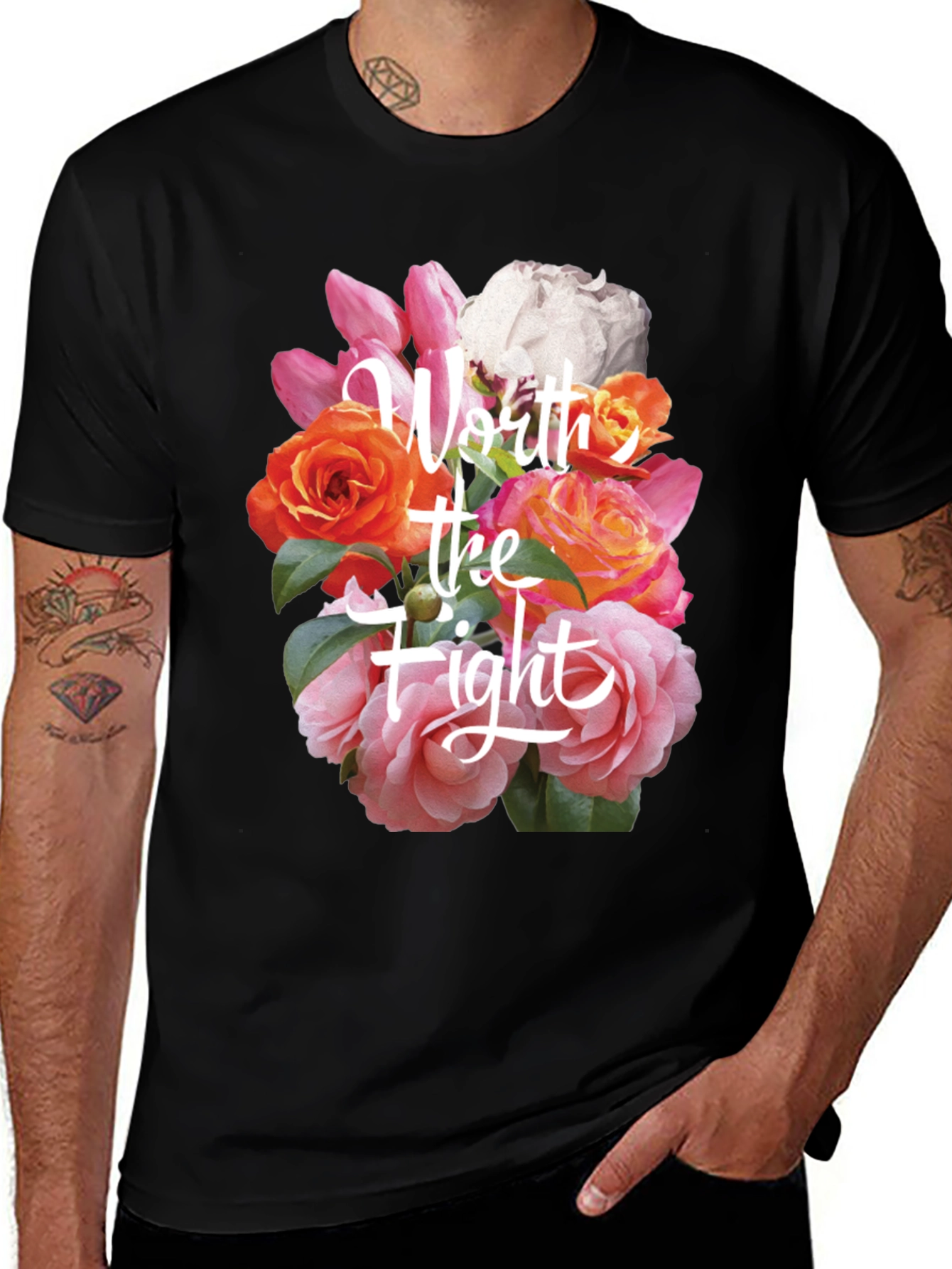 Variant 29 of Floral Worth the Fight Black T-Shirt