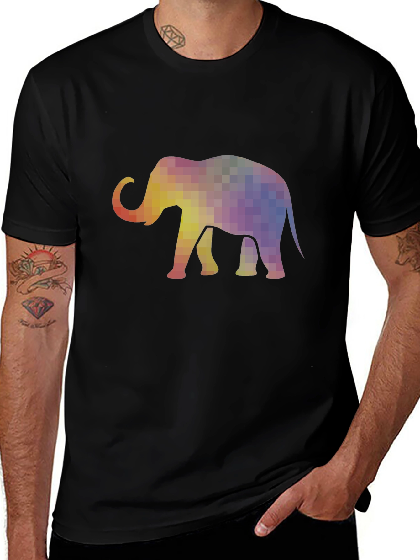 Variant 16 of Pixelated Elephant Graphic Tee - Black Cotton Shirt