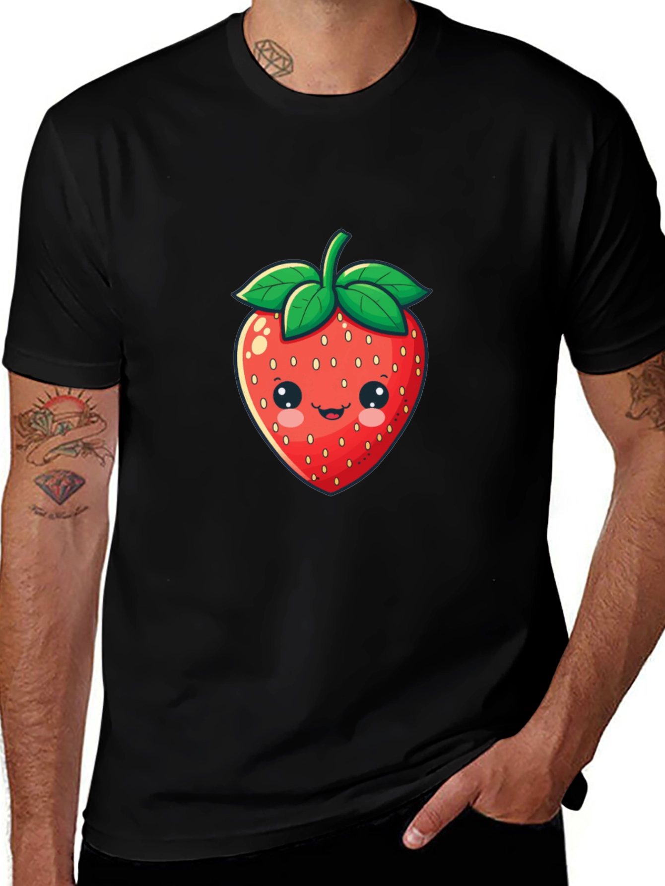 Variant 30 of Cute Strawberry Graphic Print Black T-Shirt