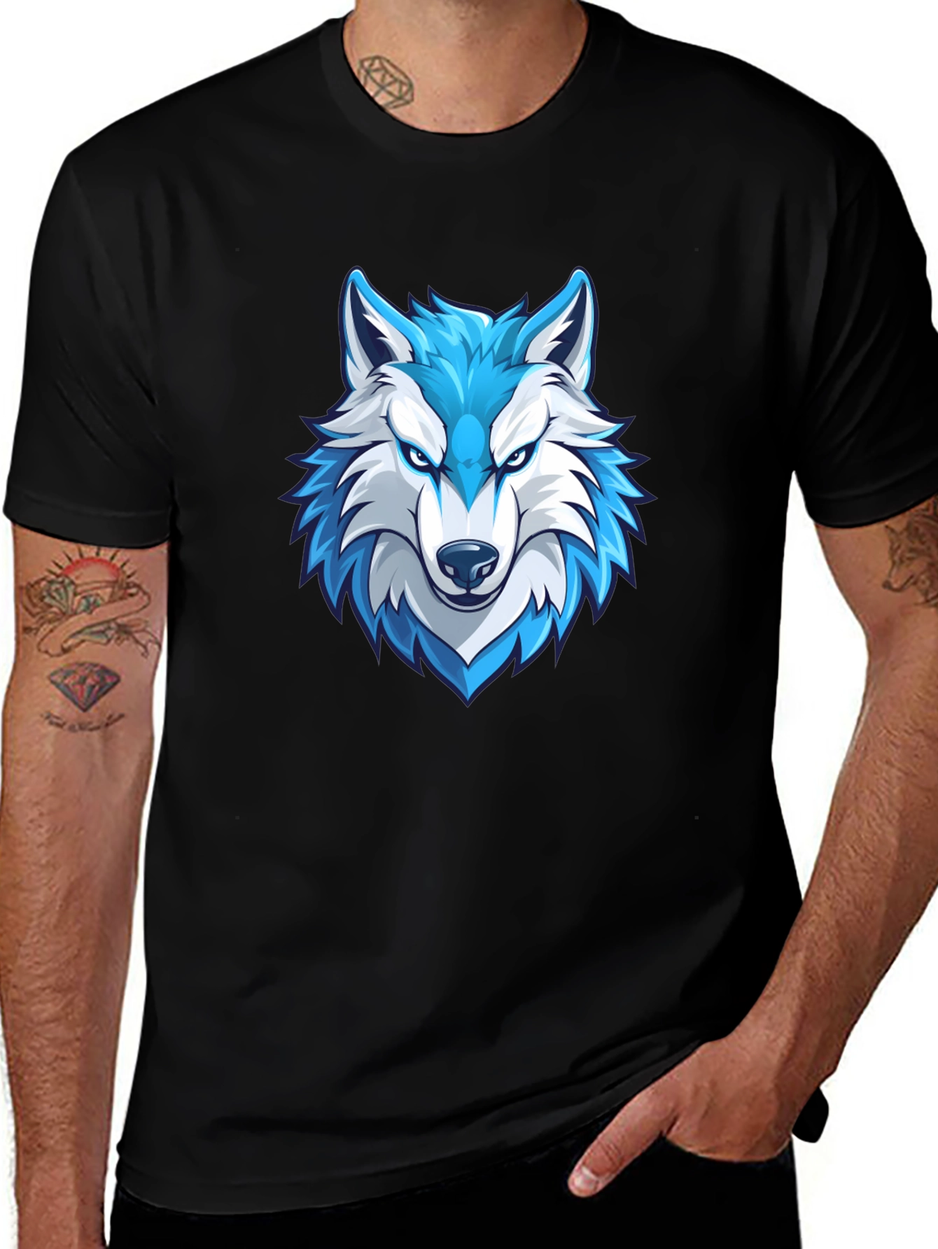 Variant 5 of Wolf Graphic Print Tee - Black Cotton Blend