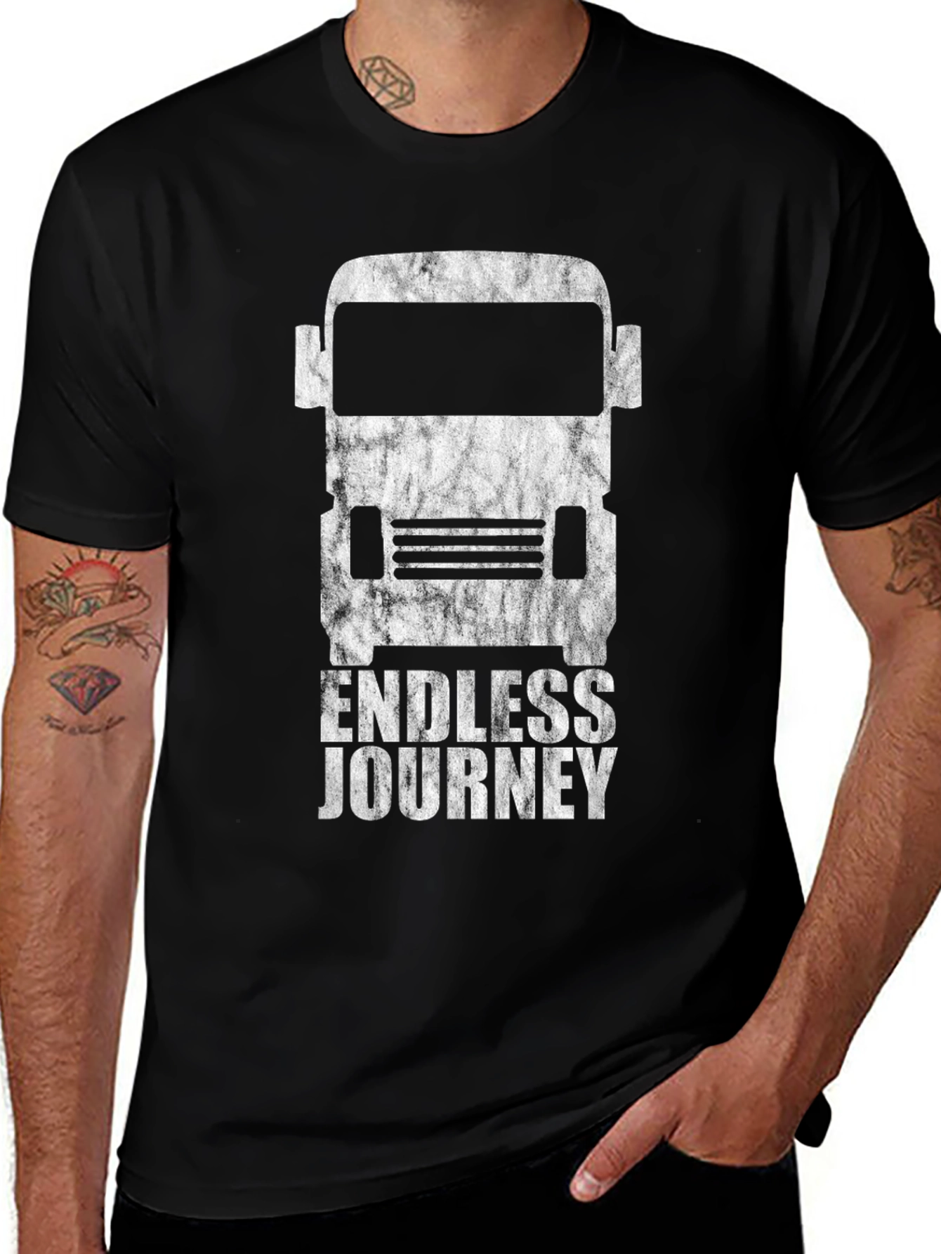 Variant 21 of Endless Journey Trucker Tee - Black Graphic T-Shirt