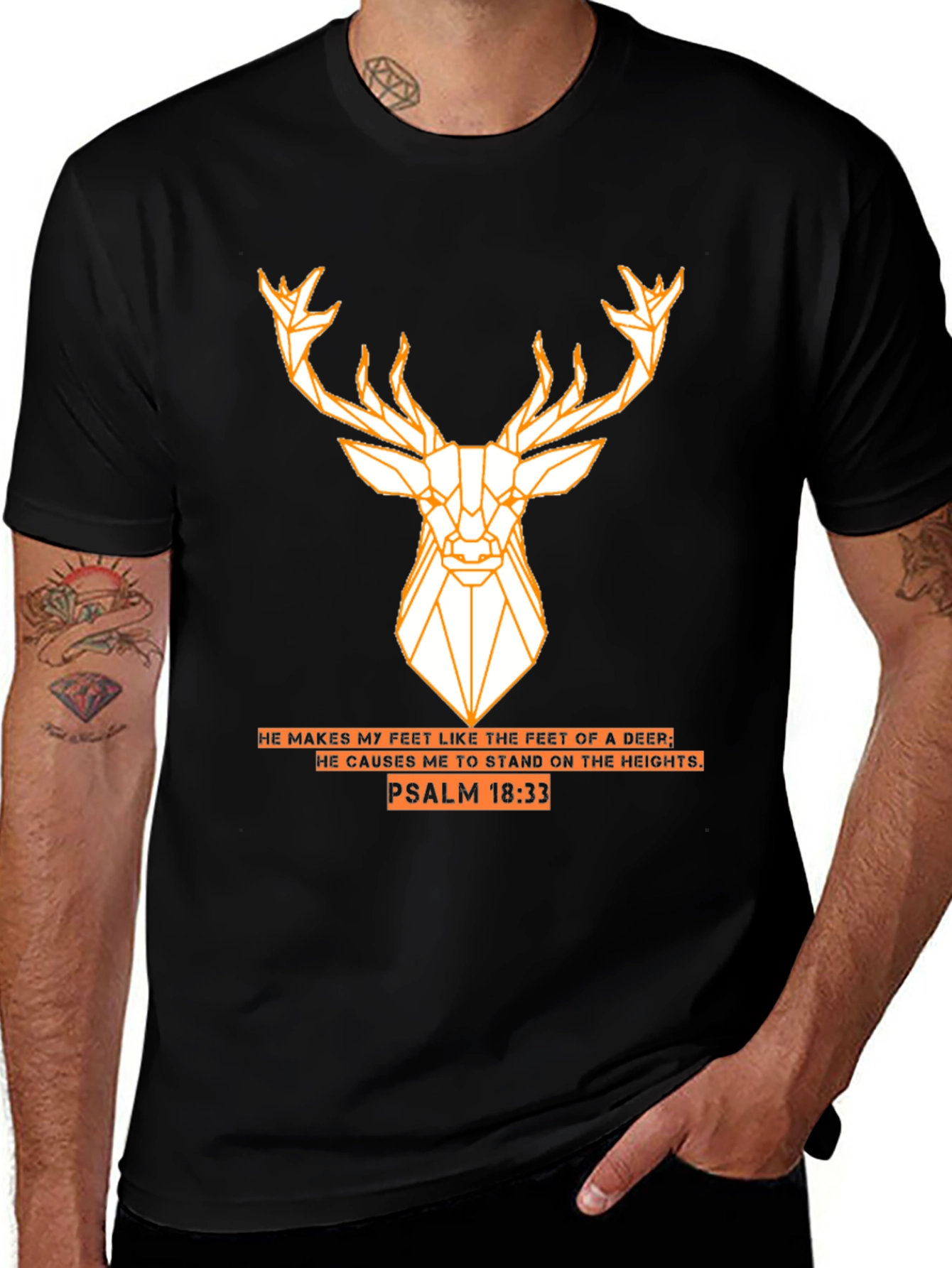 Variant 17 of Geometric Deer T-Shirt - Psalm 18:33 Christian Apparel