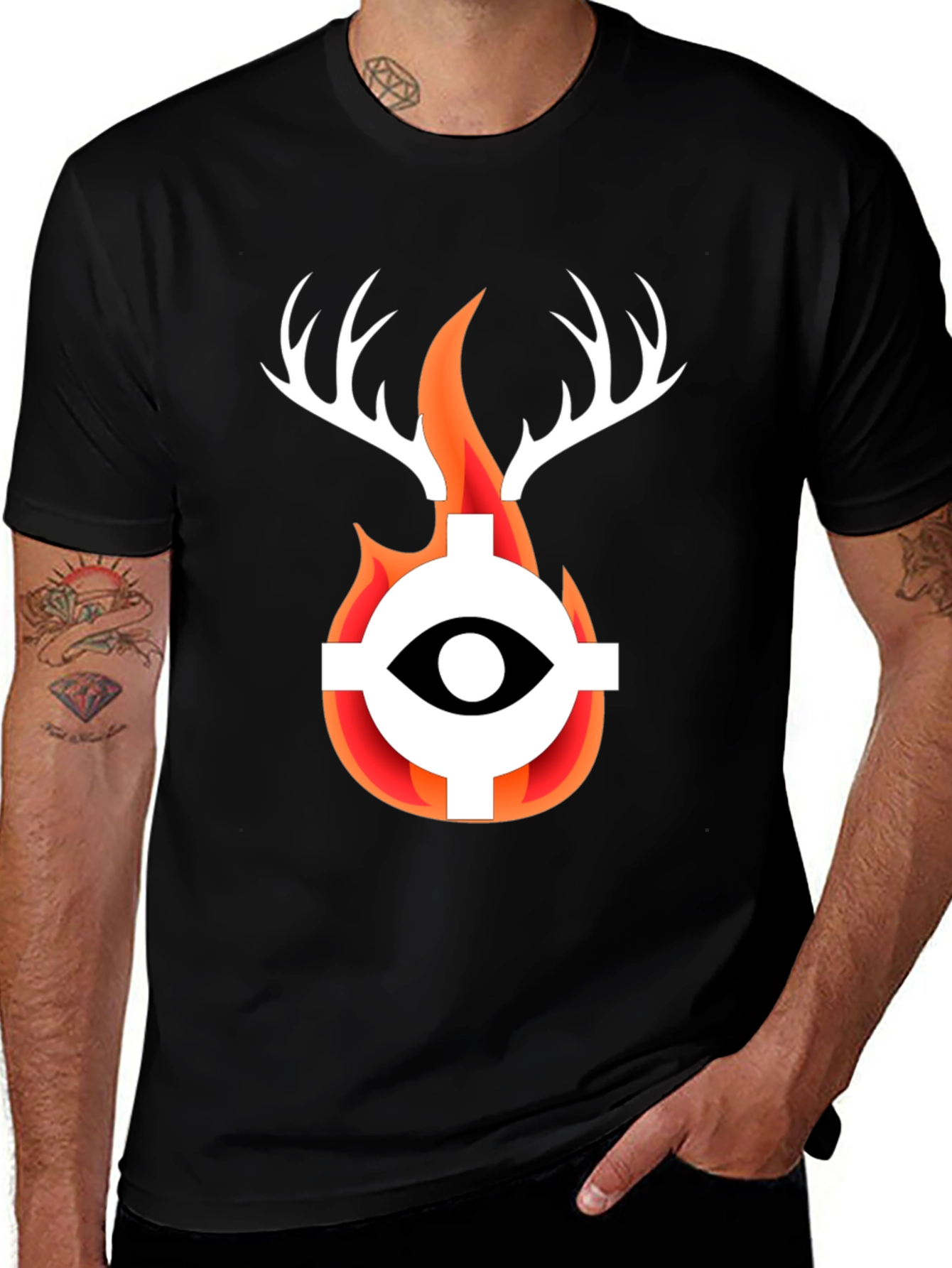 Variant 21 of Eye of Fire & Antler Graphic Tee - Black