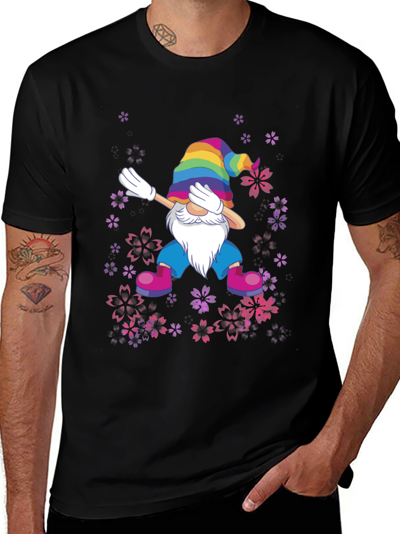 Variant 27 of Dabbing Pride Gnome T-Shirt - Colorful Rainbow Design