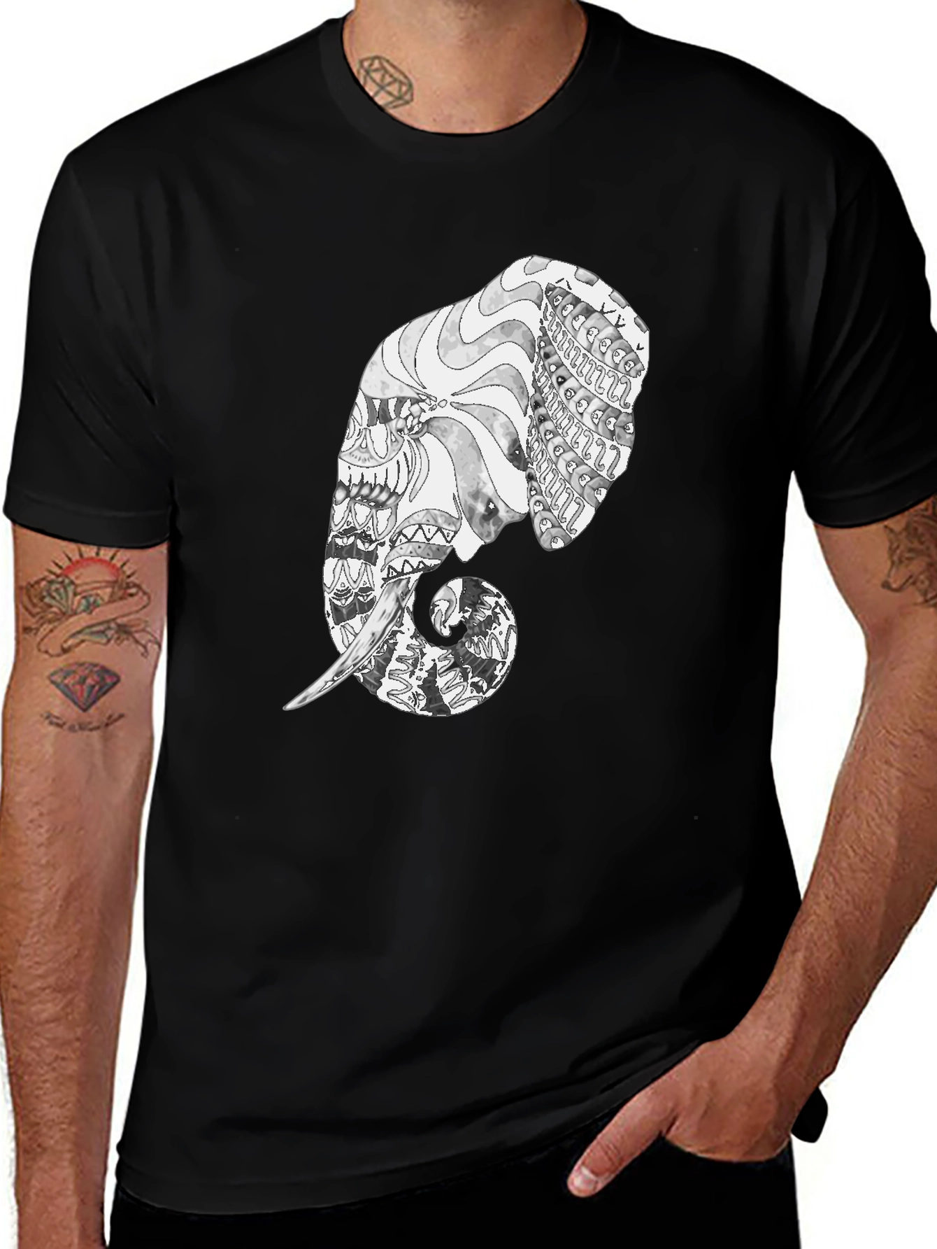 Variant 26 of Elephant Head Graphic Black Tee