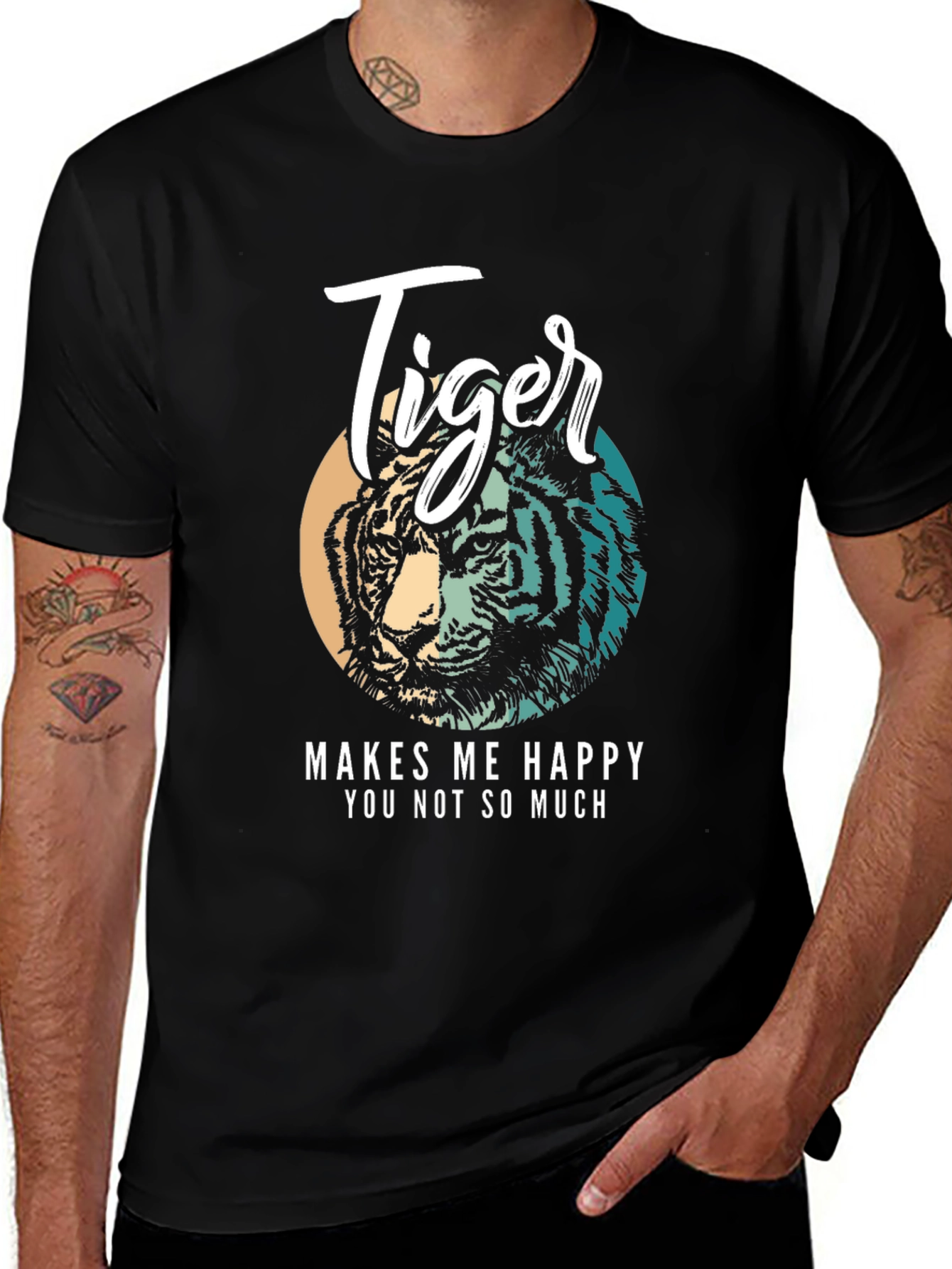 Variant 29 of Tiger Graphic Tee - Makes Me Happy Black Shirt