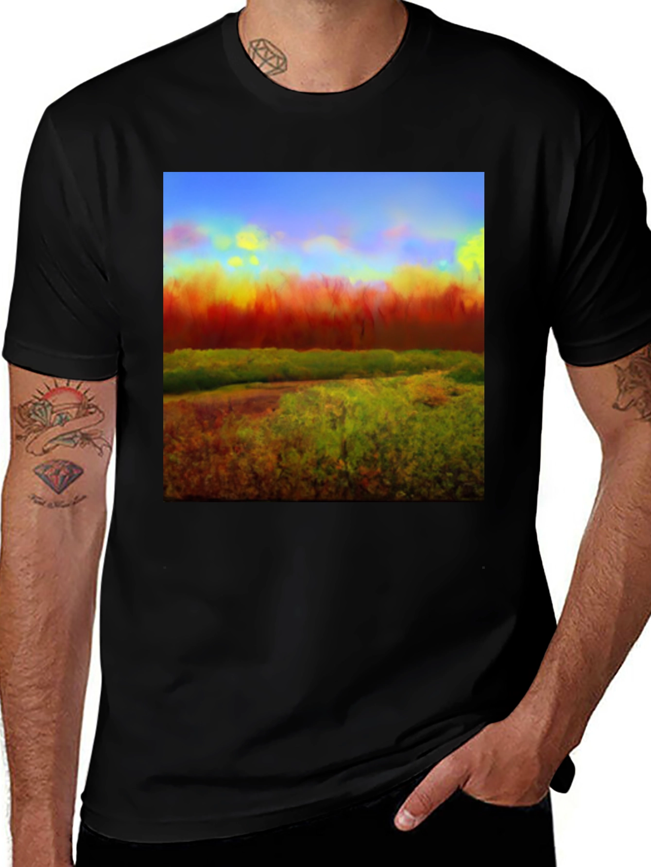 Variant 14 of Abstract Landscape Graphic Tee - Black Cotton Blend