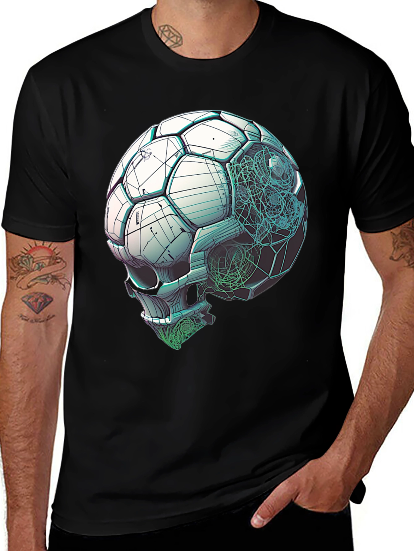 Variant 5 of Soccer Ball Skull Graphic Tee - Unique Design