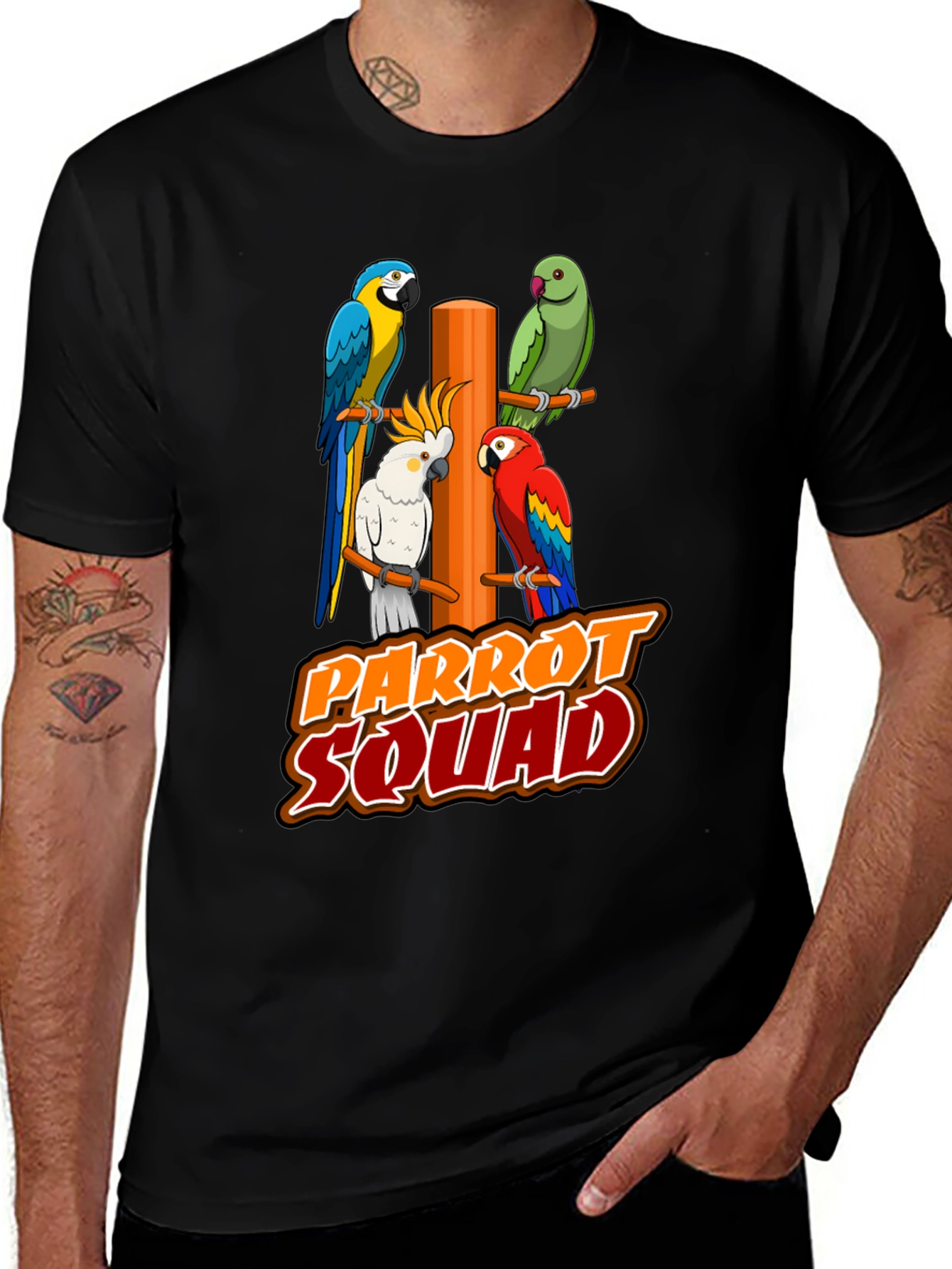 Variant 9 of Parrot Squad T-Shirt - Colorful Bird Graphic Tee
