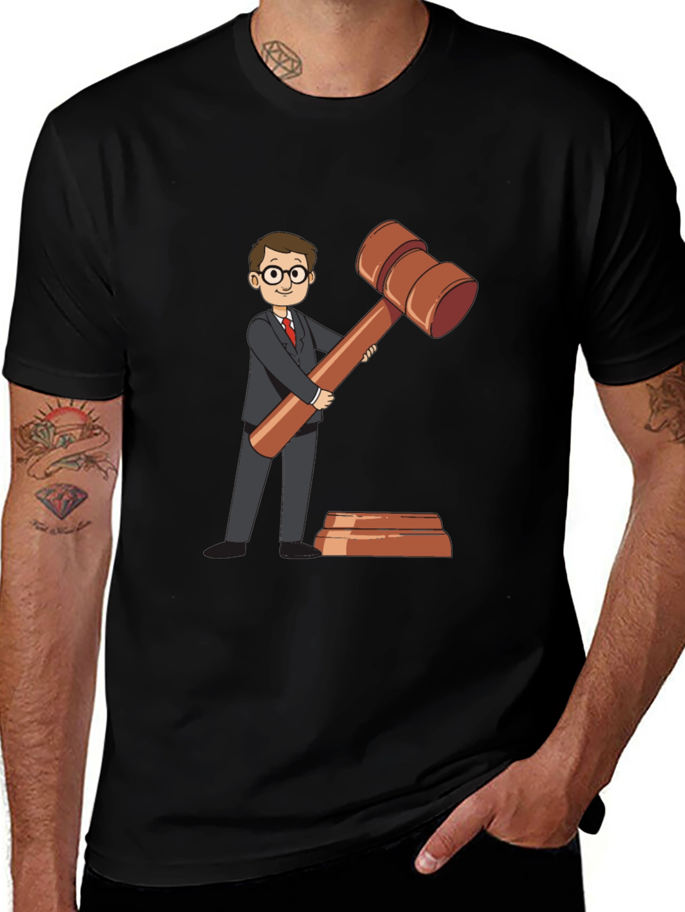 Variant 12 of Cartoon Judge Gavel Black T-Shirt