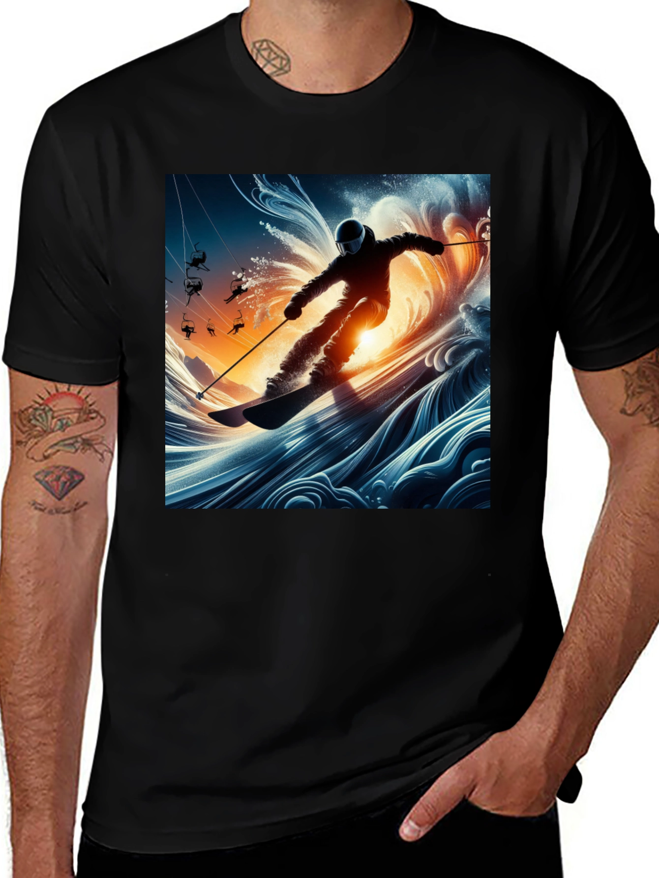 Variant 15 of Skiing Wave T-Shirt - Unique Graphic Tee