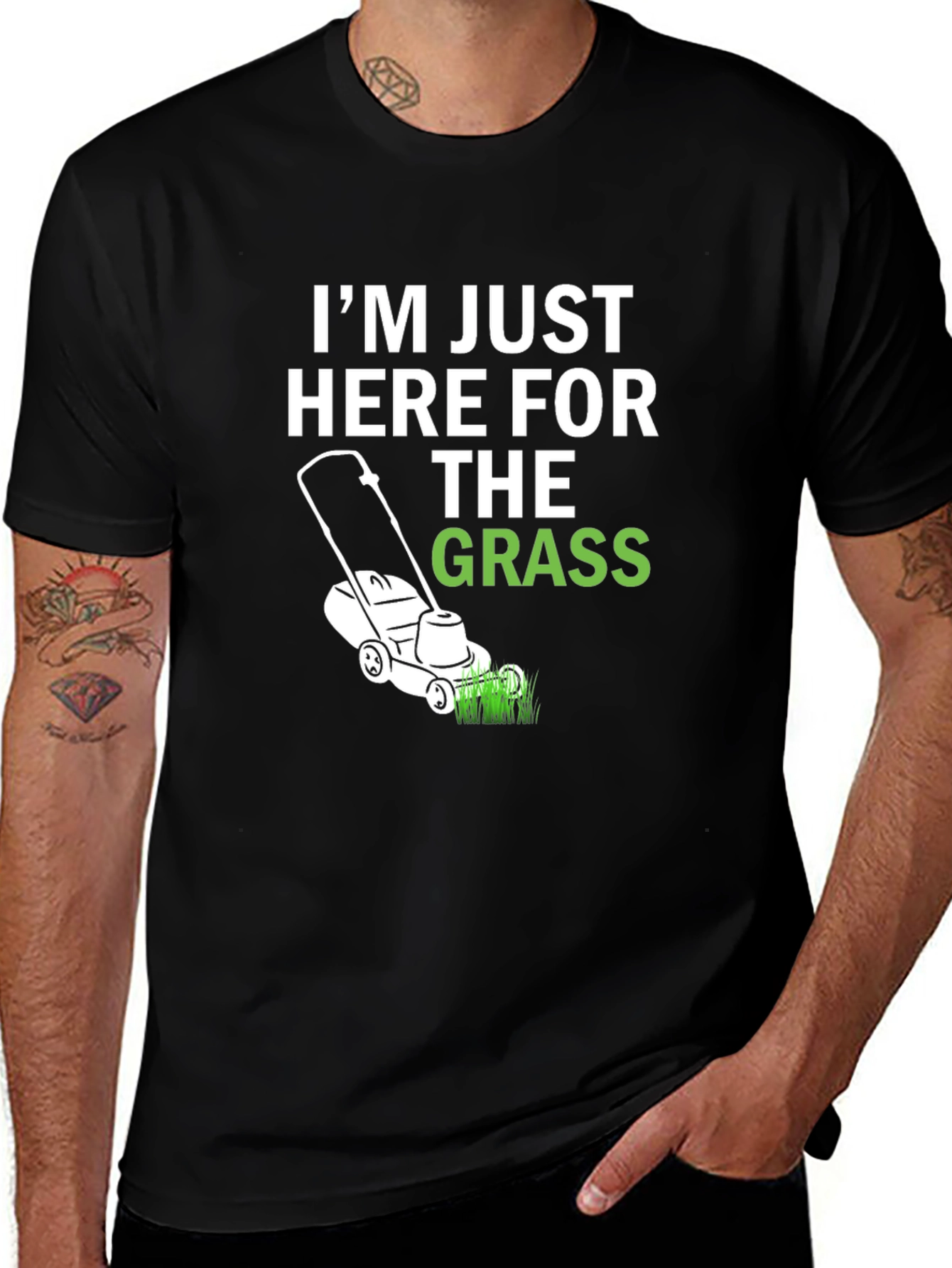 Variant 9 of Funny Lawn Care T-Shirt - "I'm Just Here For The Grass"