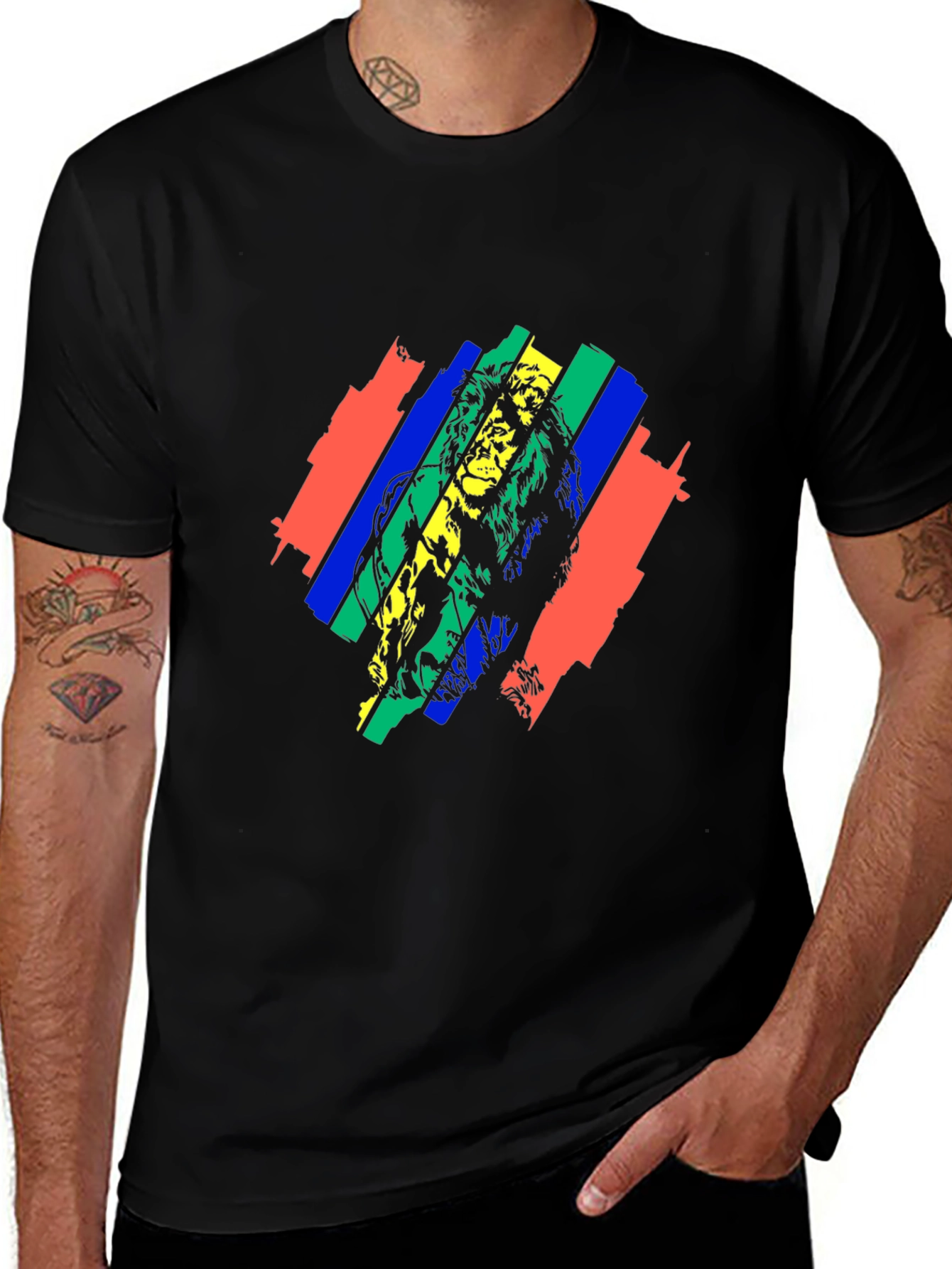 Variant 24 of Rasta Lion Graphic Tee - Black