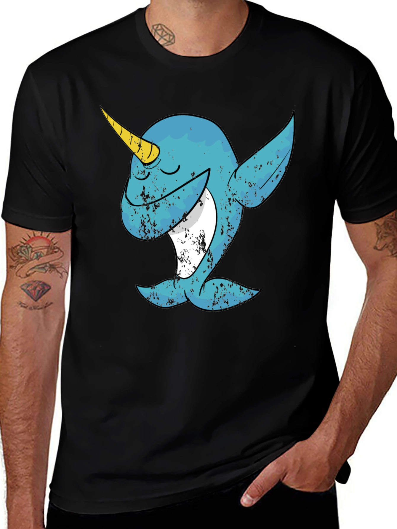 Variant 12 of Dabbing Narwhal Graphic T-Shirt - Black