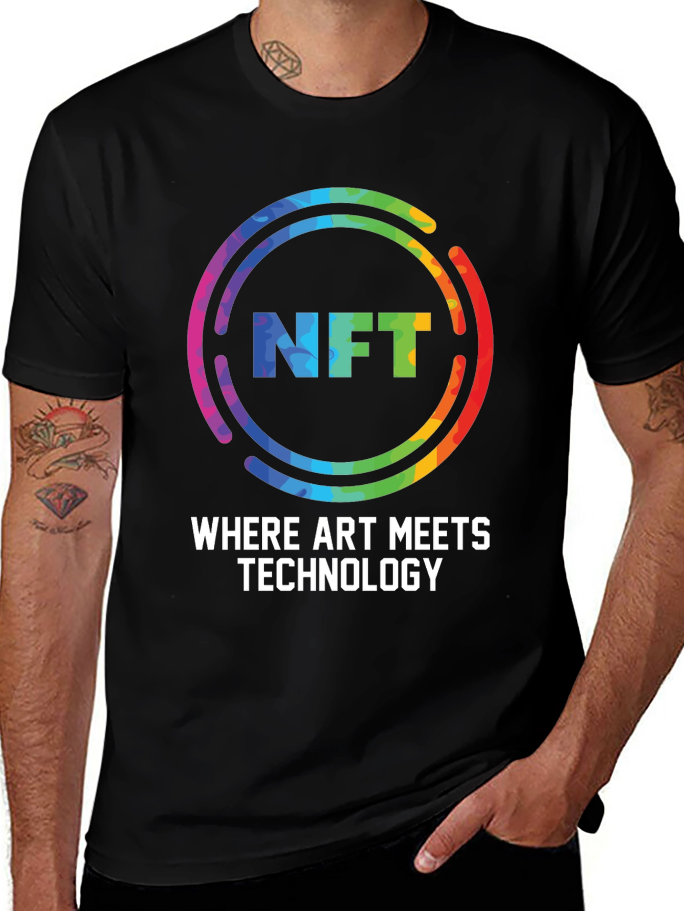 Variant 28 of NFT Art & Tech Graphic Tee - Black Cotton Blend