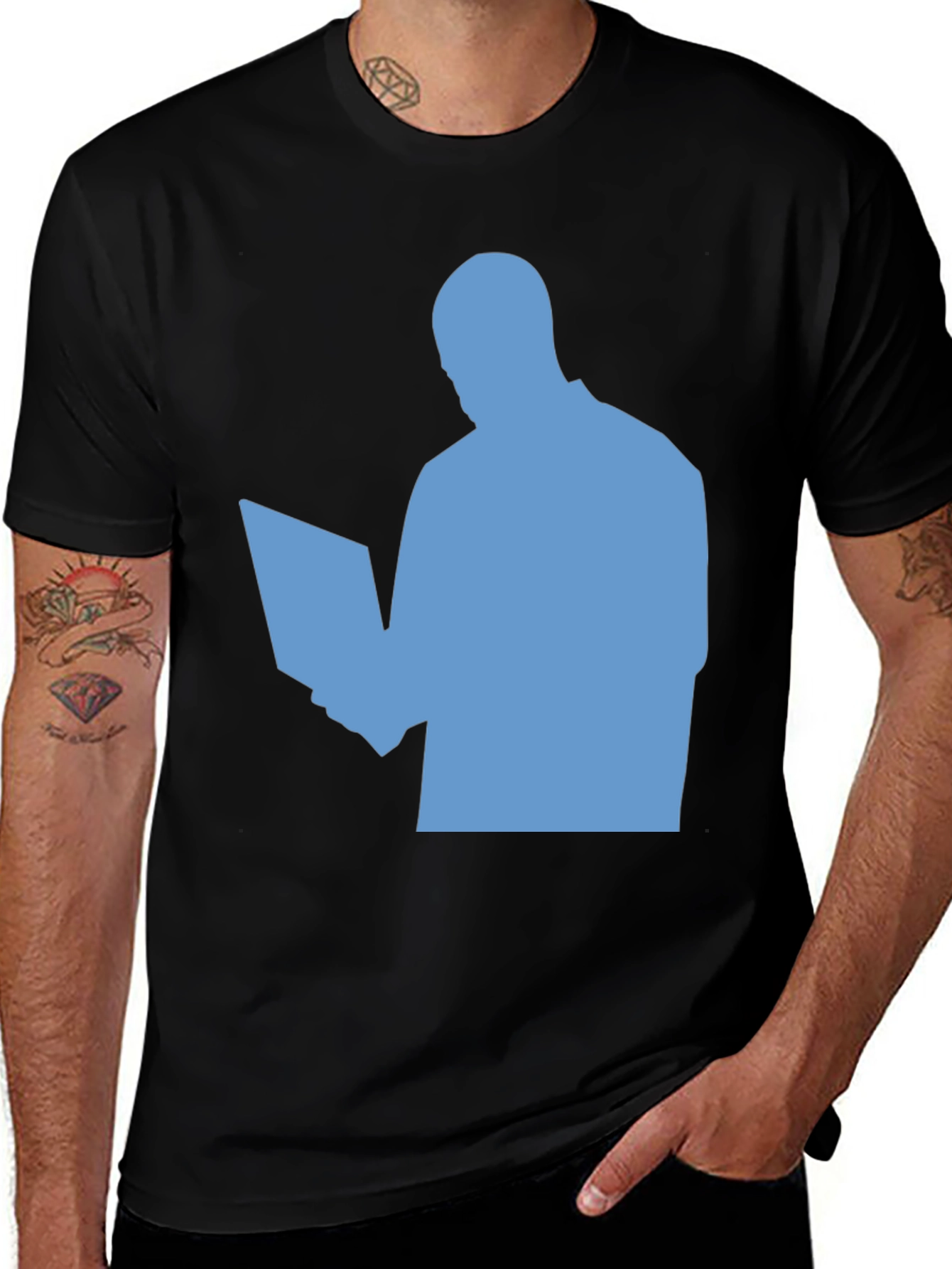 Man's Black T-Shirt with Laptop Design