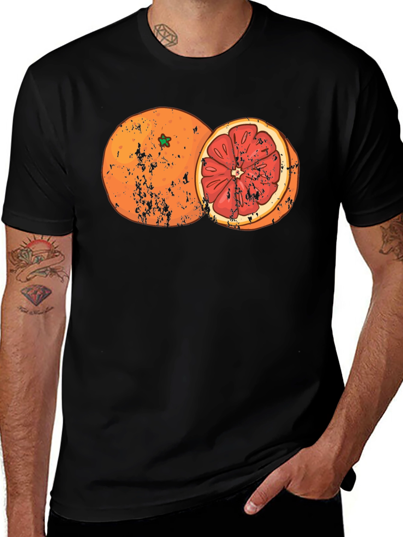 Variant 18 of Distressed Orange Graphic Tee - Fruit Design Shirt