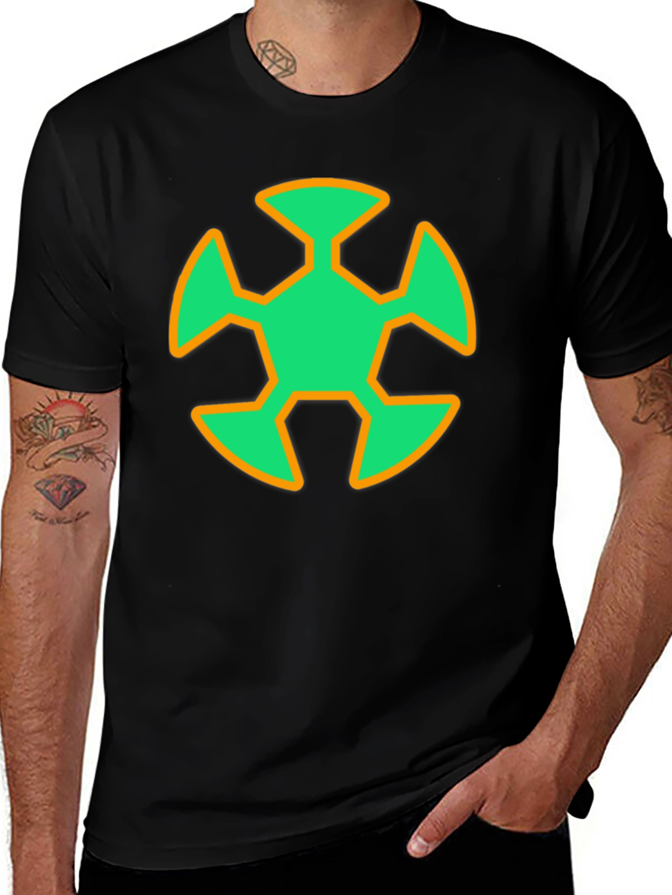 Variant 9 of Geometric Graphic T-Shirt - Green & Orange Design