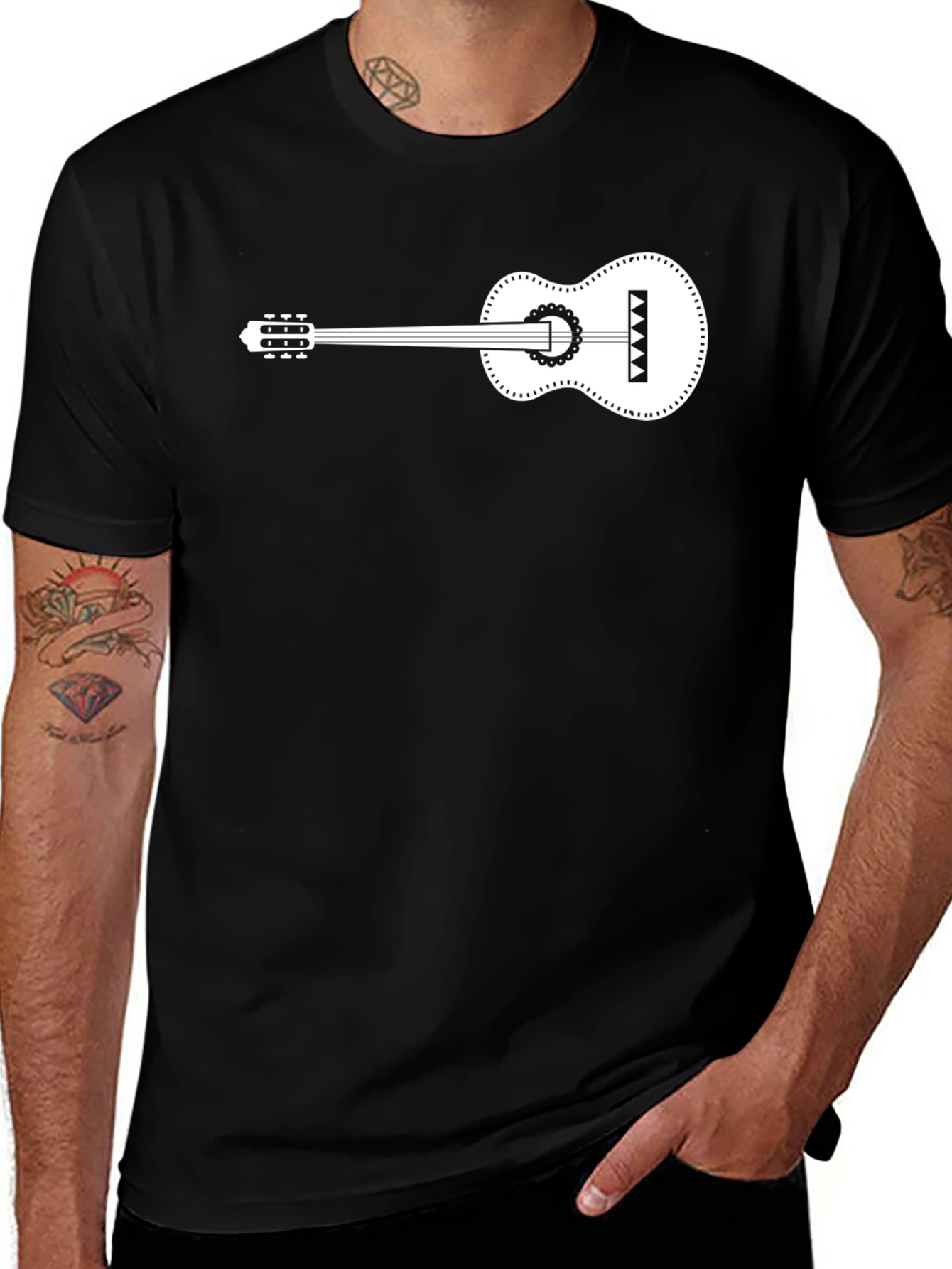 Variant 24 of Guitar Graphic Tee - Black Cotton Comfort