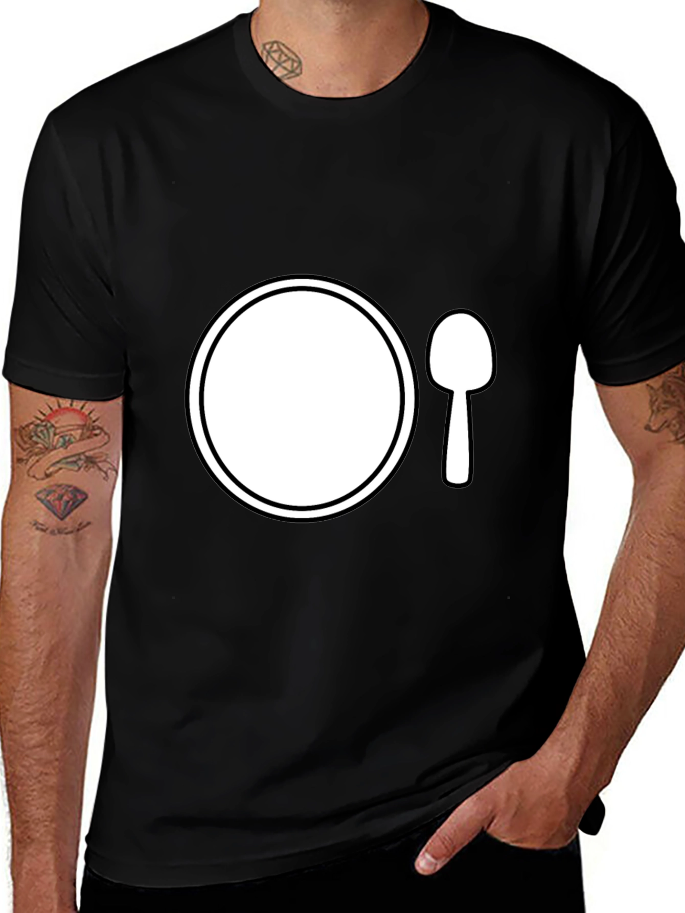 Variant 7 of Plate and Spoon Graphic T-Shirt - Black Casual Tee