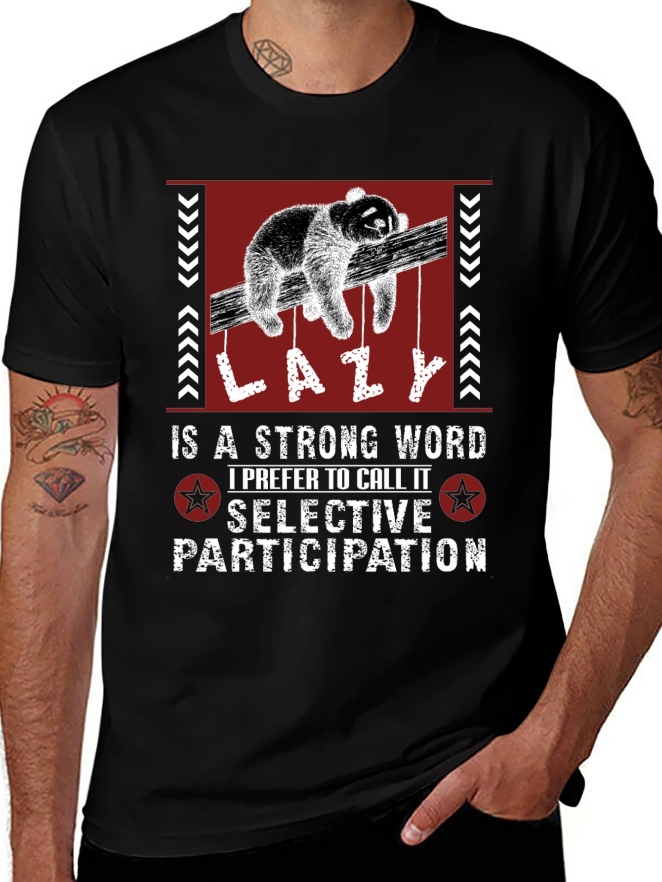 Variant 11 of Lazy Sloth Graphic Tee - "Selective Participation"