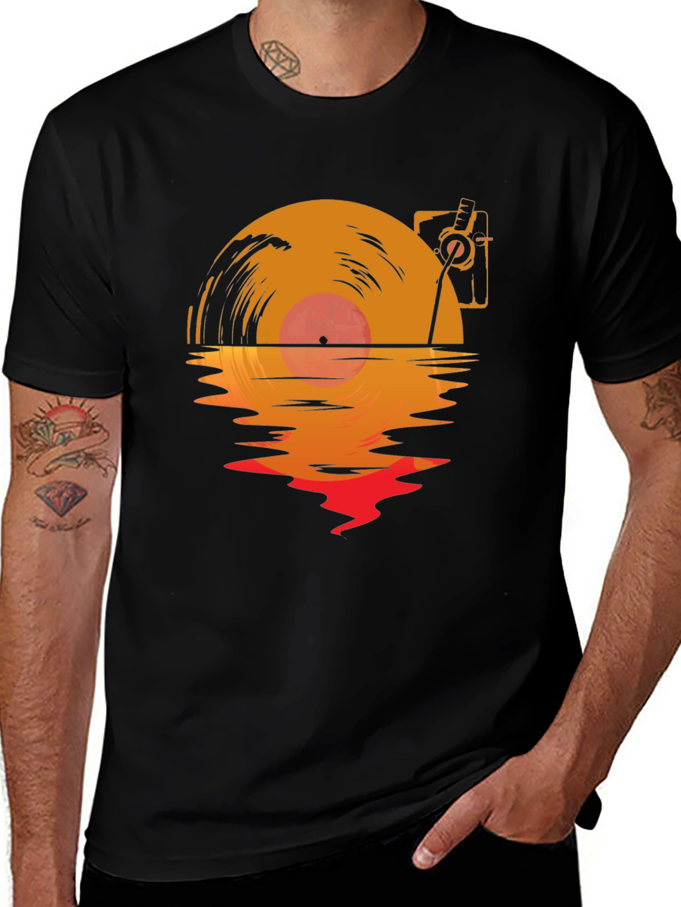 Variant 3 of Sunset Vinyl Record T-Shirt - Retro Music Tee