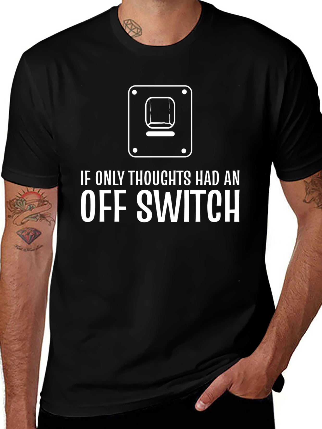 Variant 19 of Thoughts Off Switch Graphic T-Shirt - Novelty Humor Tee