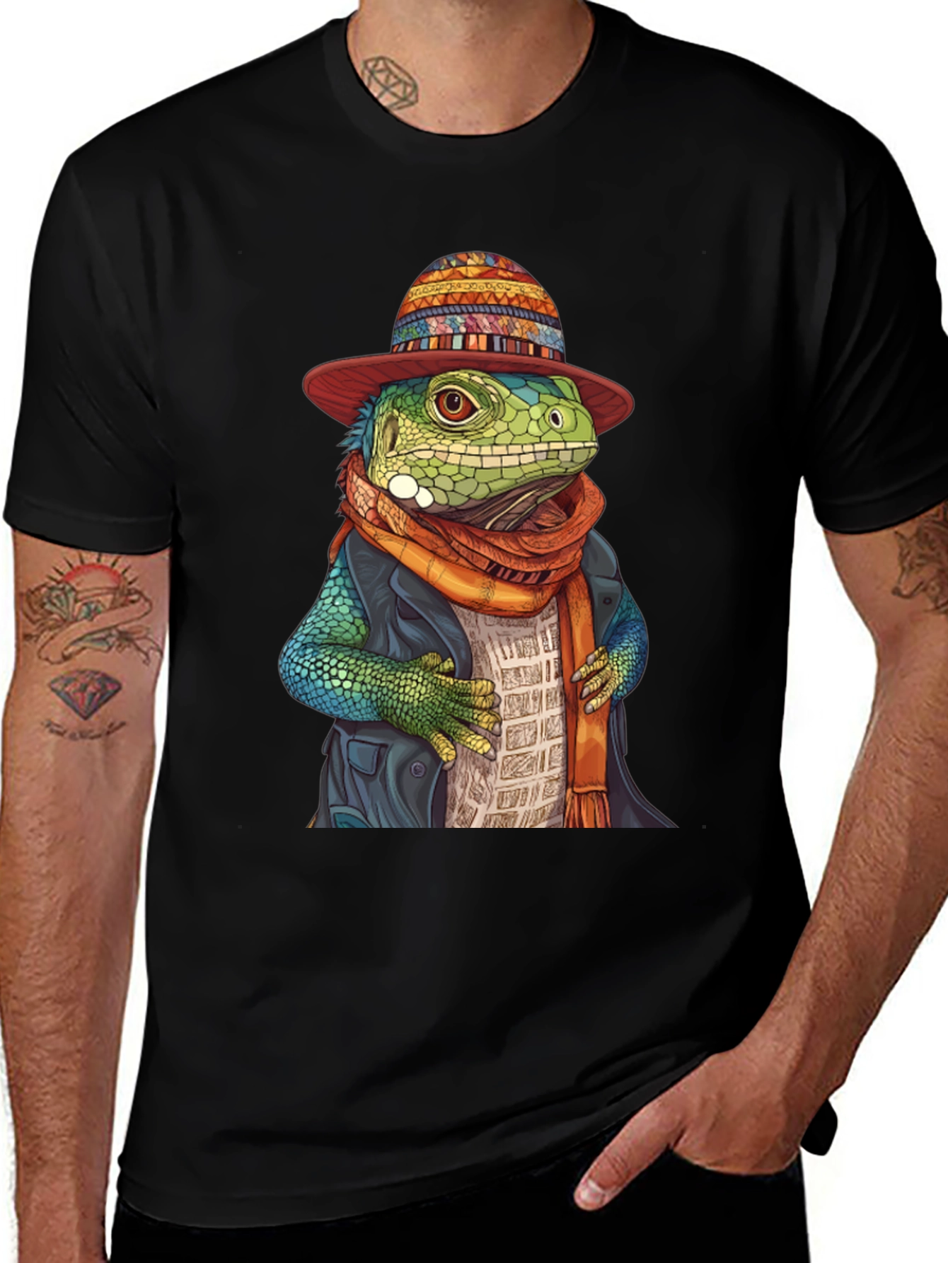 Variant 5 of Lizard in Hat Graphic Tee - Unique Style