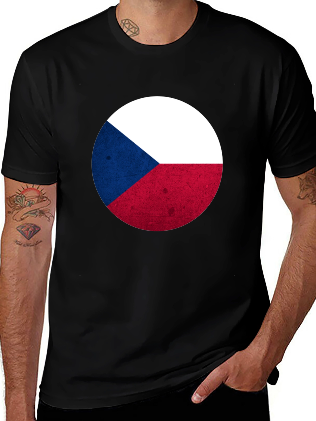 Czech Republic Flag Graphic T-Shirt - Black