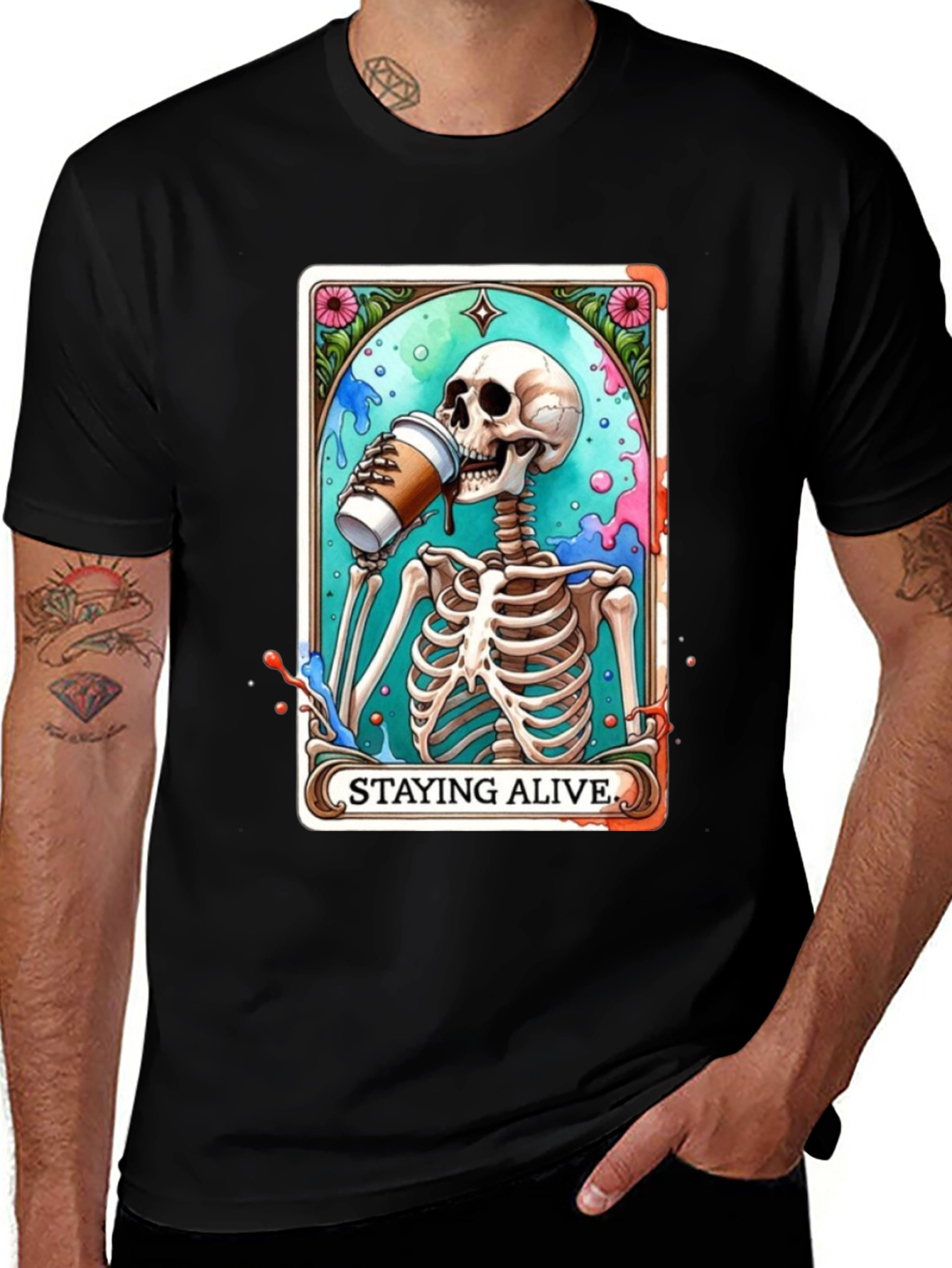 Variant 19 of Staying Alive Skeleton Coffee T-Shirt